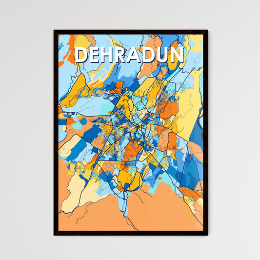 DEHRADUN INDIA Vibrant Colorful Art Map Poster Blue Orange