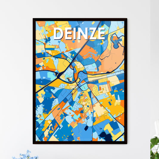 DEINZE BELGIUM Vibrant Colorful Art Map Poster Blue Orange