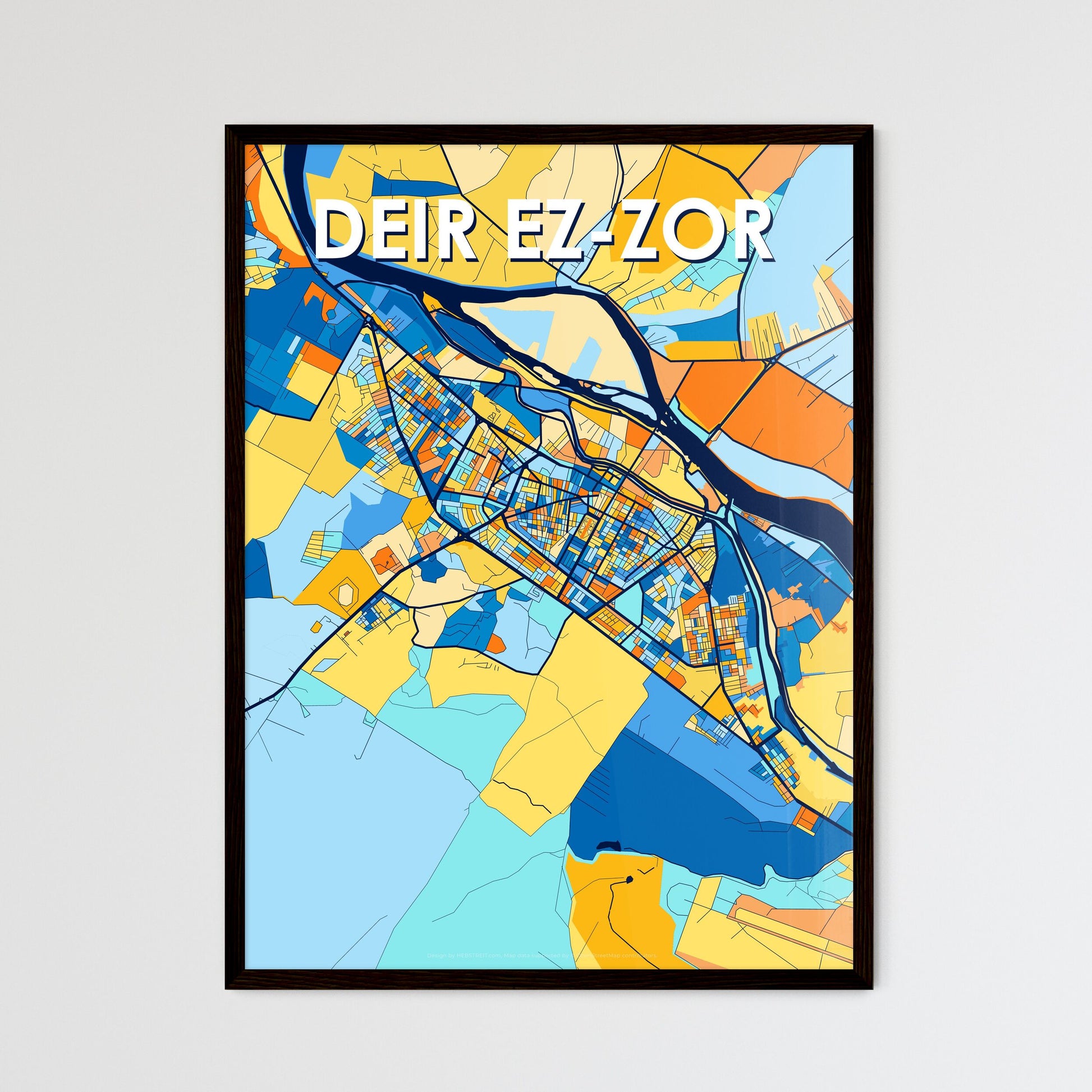 DEIR EZ-ZOR SYRIA Vibrant Colorful Art Map Poster Blue Orange