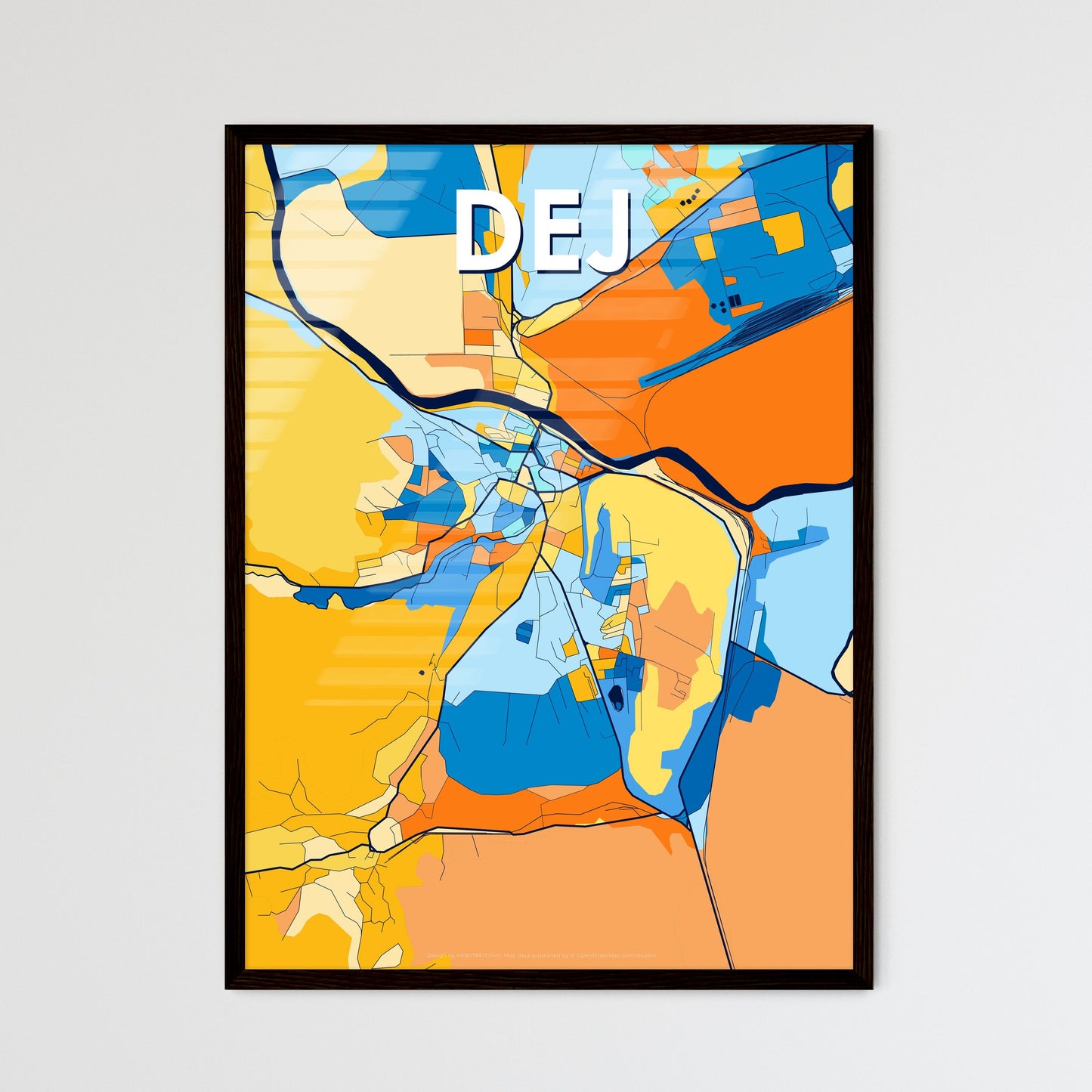 DEJ ROMANIA Vibrant Colorful Art Map Poster Blue Orange