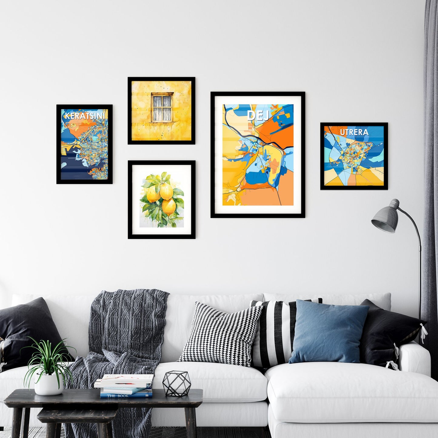 DEJ ROMANIA Vibrant Colorful Art Map Poster Blue Orange