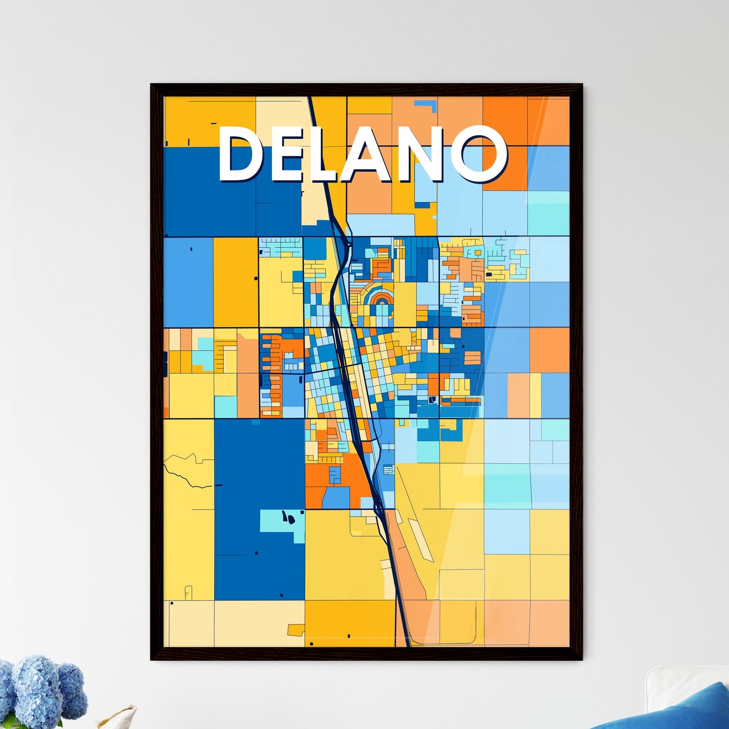 DELANO CALIFORNIA Vibrant Colorful Art Map Poster Blue Orange