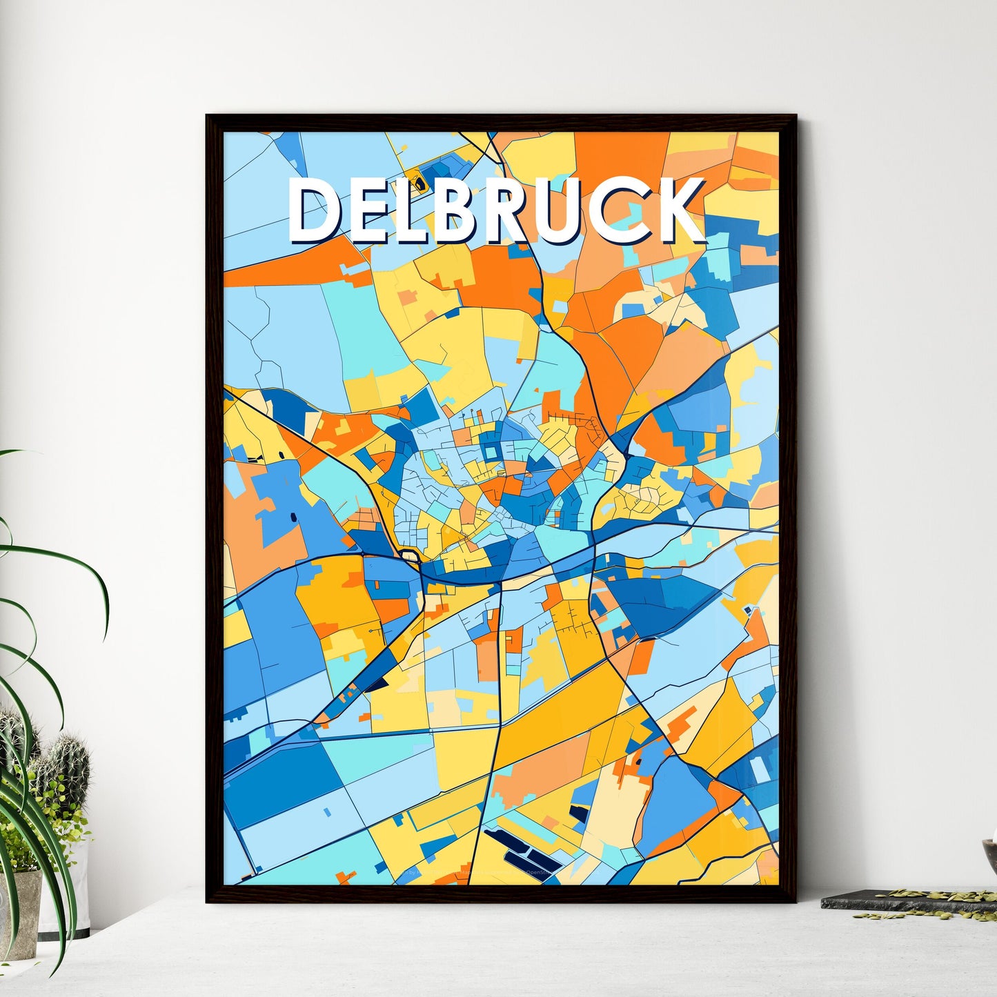 DELBRUCK GERMANY Vibrant Colorful Art Map Poster Blue Orange