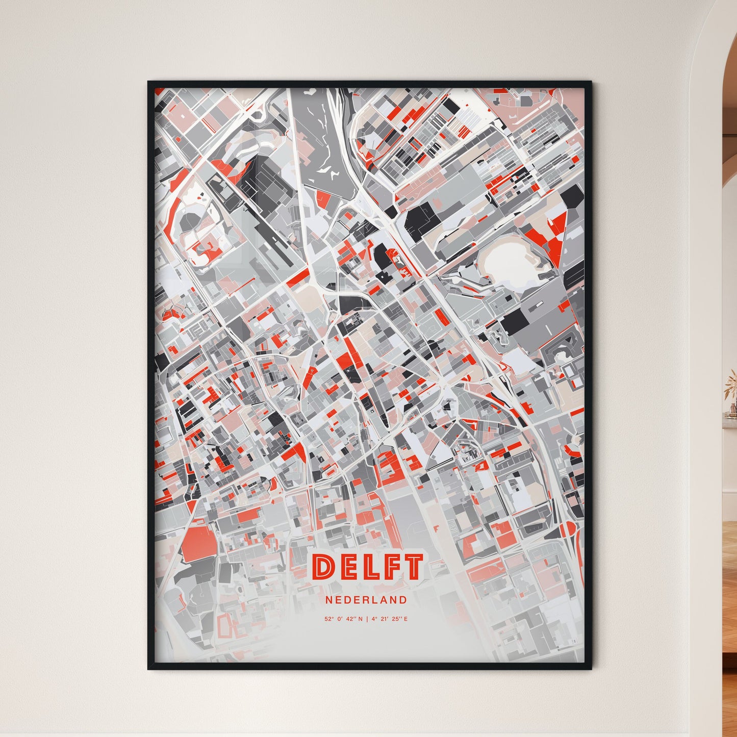 Colorful Delft Netherlands Fine Art Map Modern Expressive