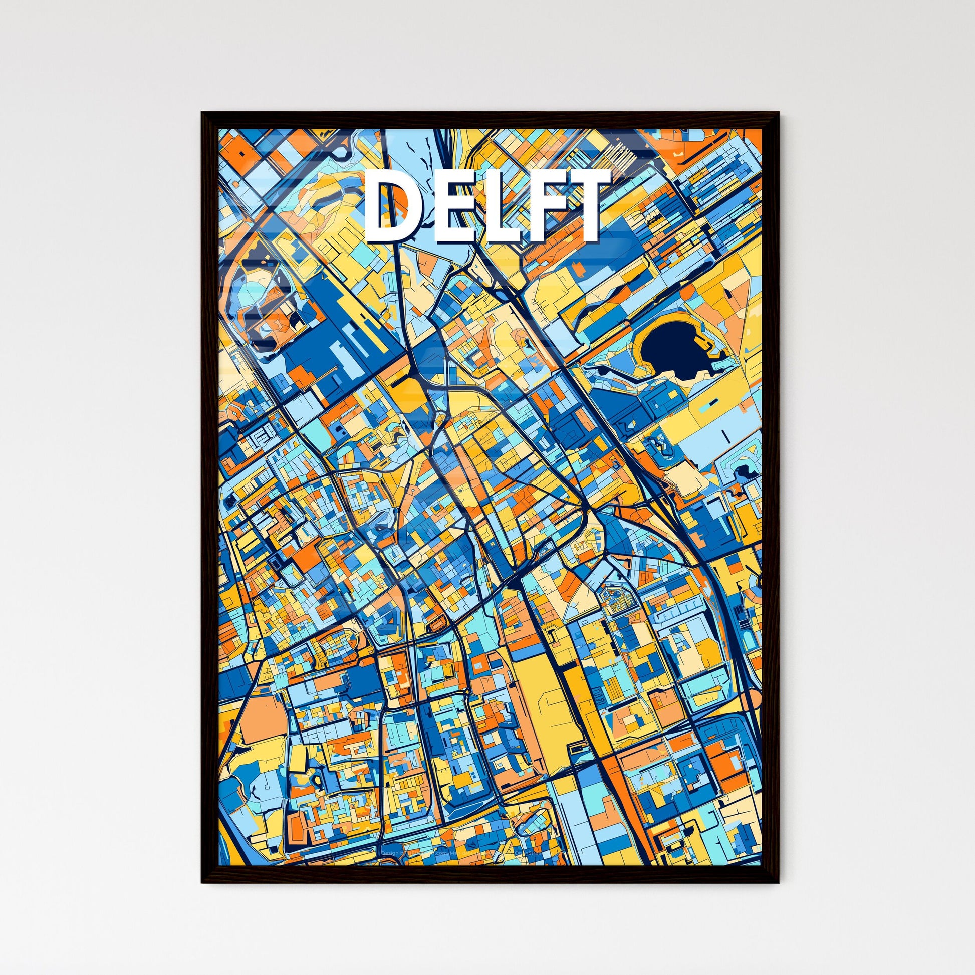 DELFT NETHERLANDS Vibrant Colorful Art Map Poster Blue Orange