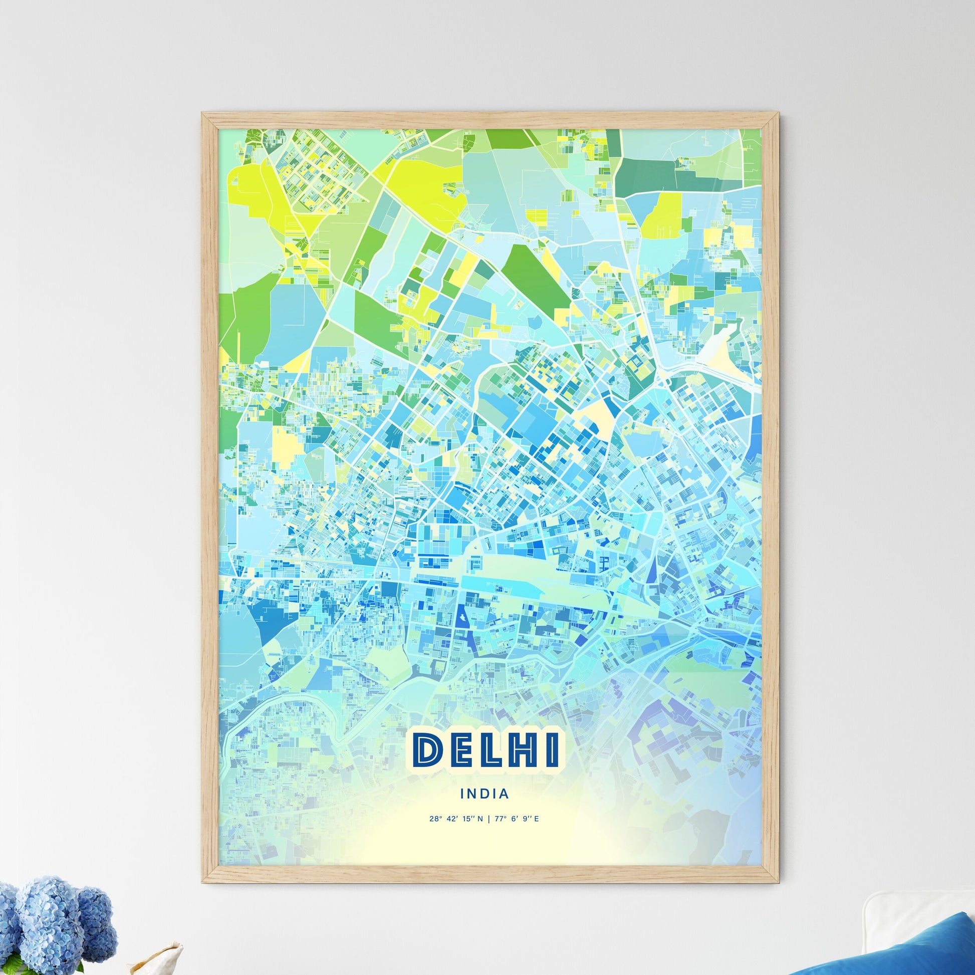 Colorful Delhi India Fine Art Map Cool Blue