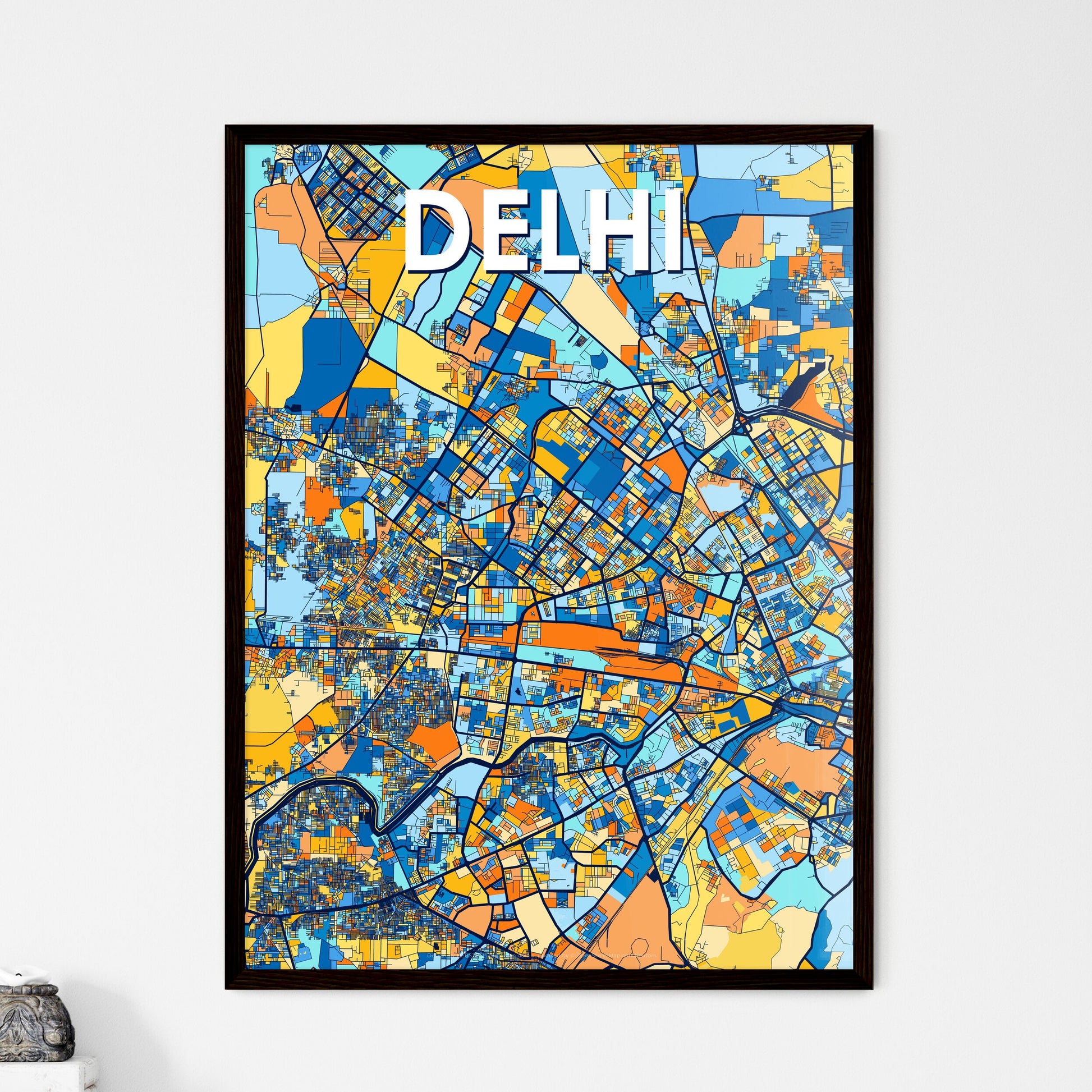 DELHI INDIA Vibrant Colorful Art Map Poster Blue Orange