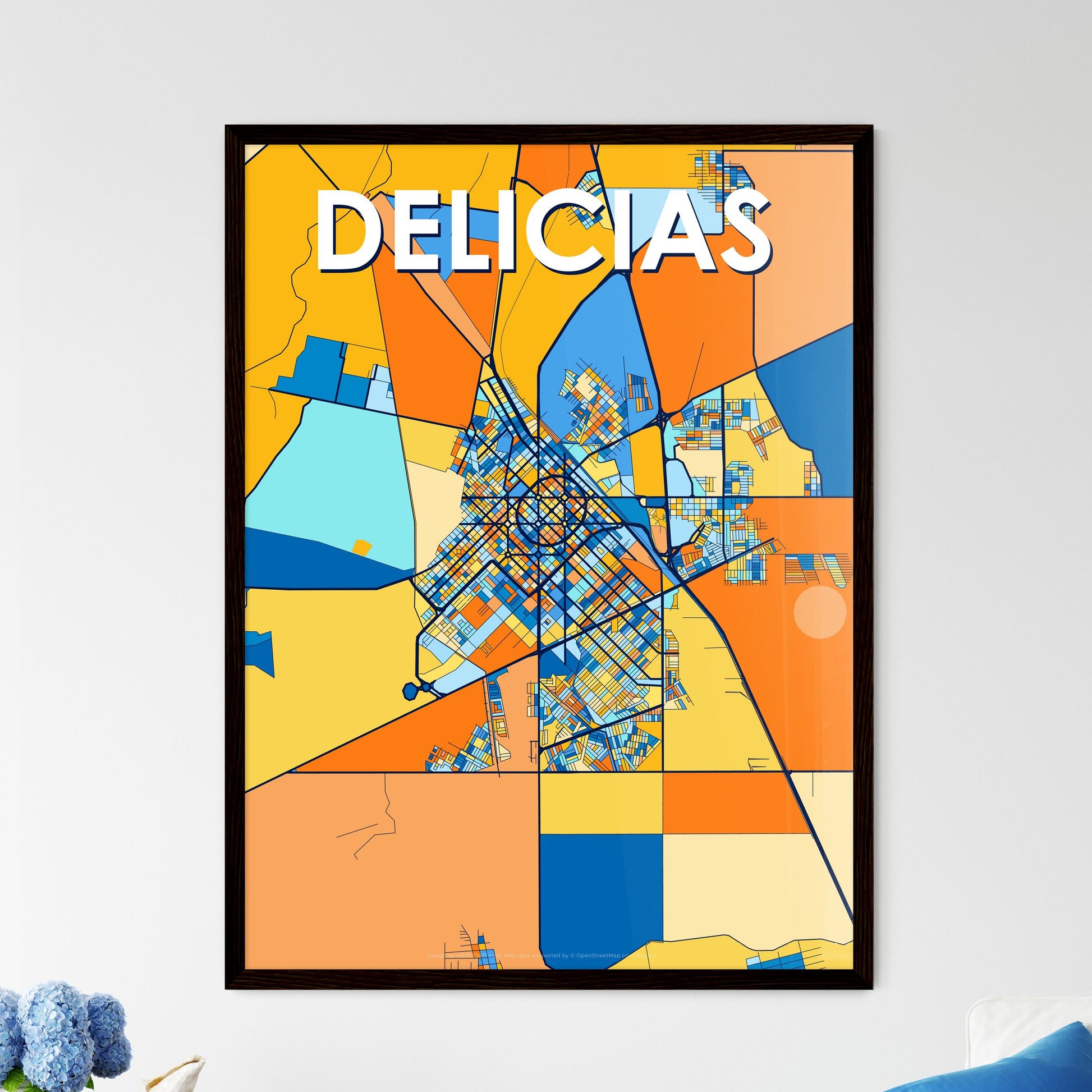 DELICIAS MEXICO Vibrant Colorful Art Map Poster Blue Orange