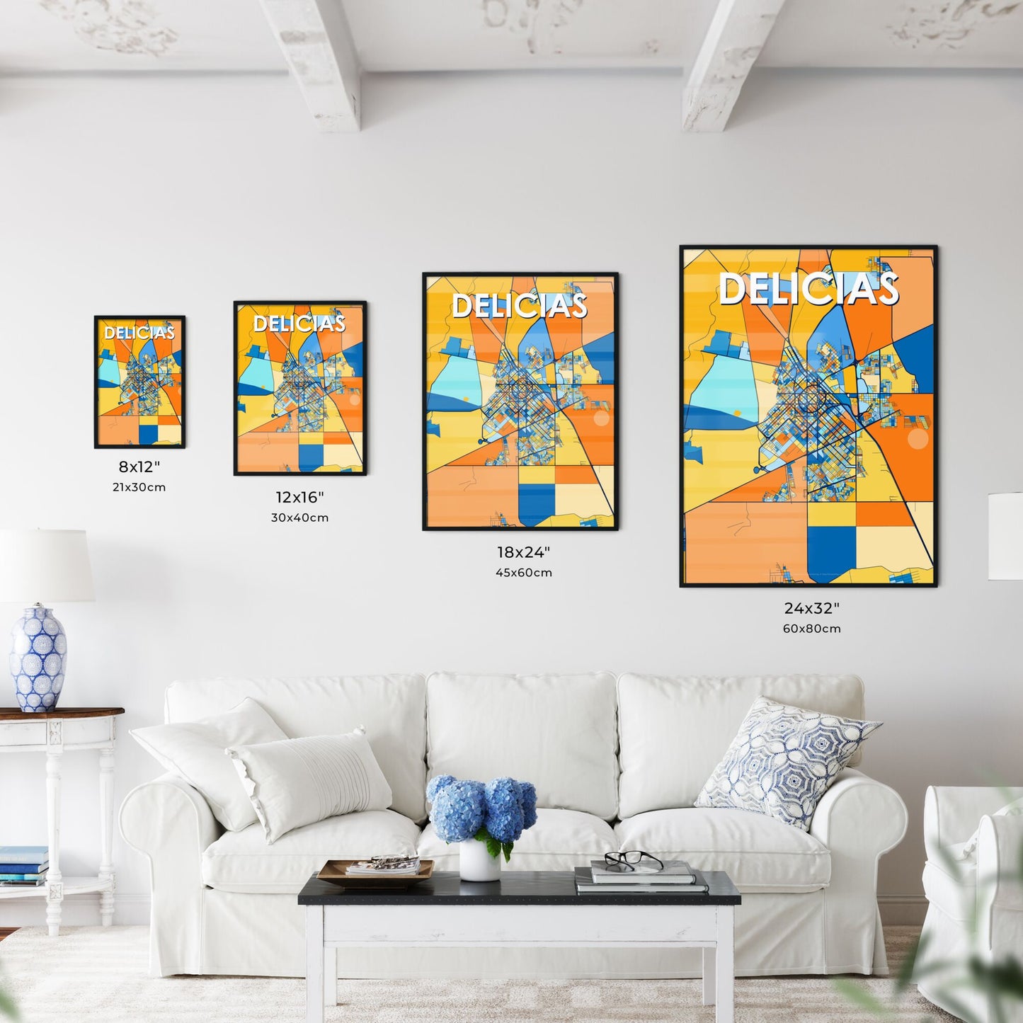 DELICIAS MEXICO Vibrant Colorful Art Map Poster Blue Orange