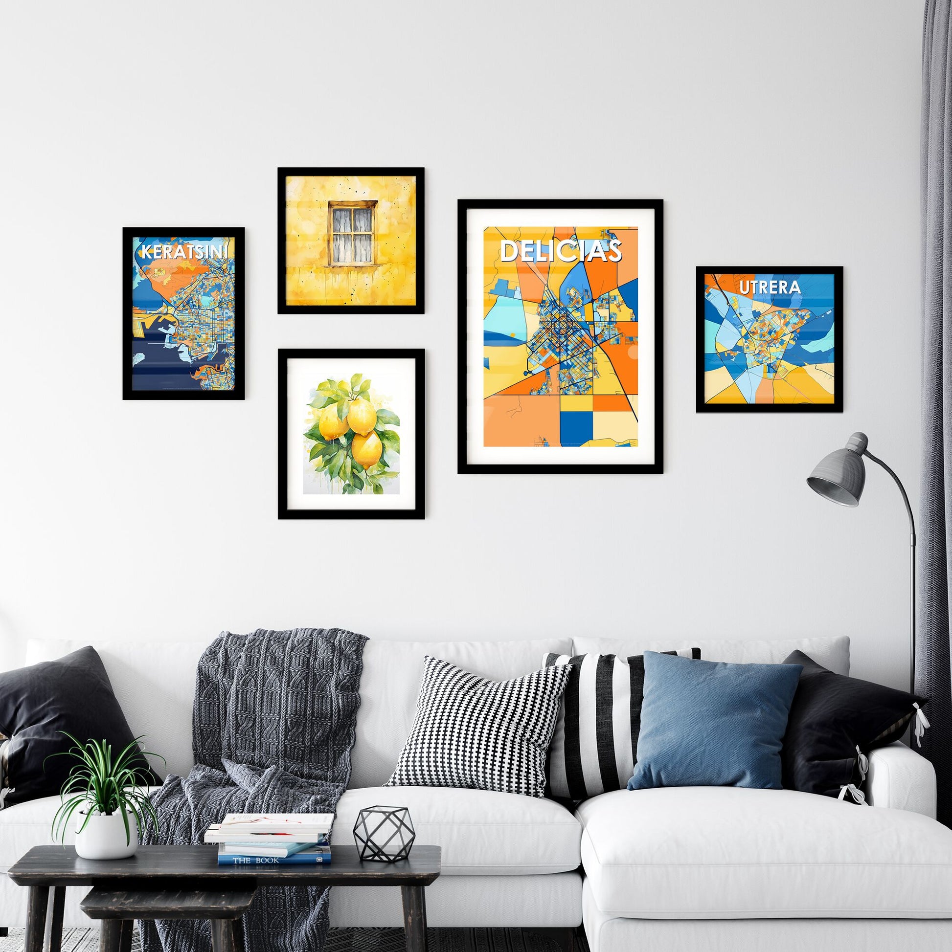 DELICIAS MEXICO Vibrant Colorful Art Map Poster Blue Orange