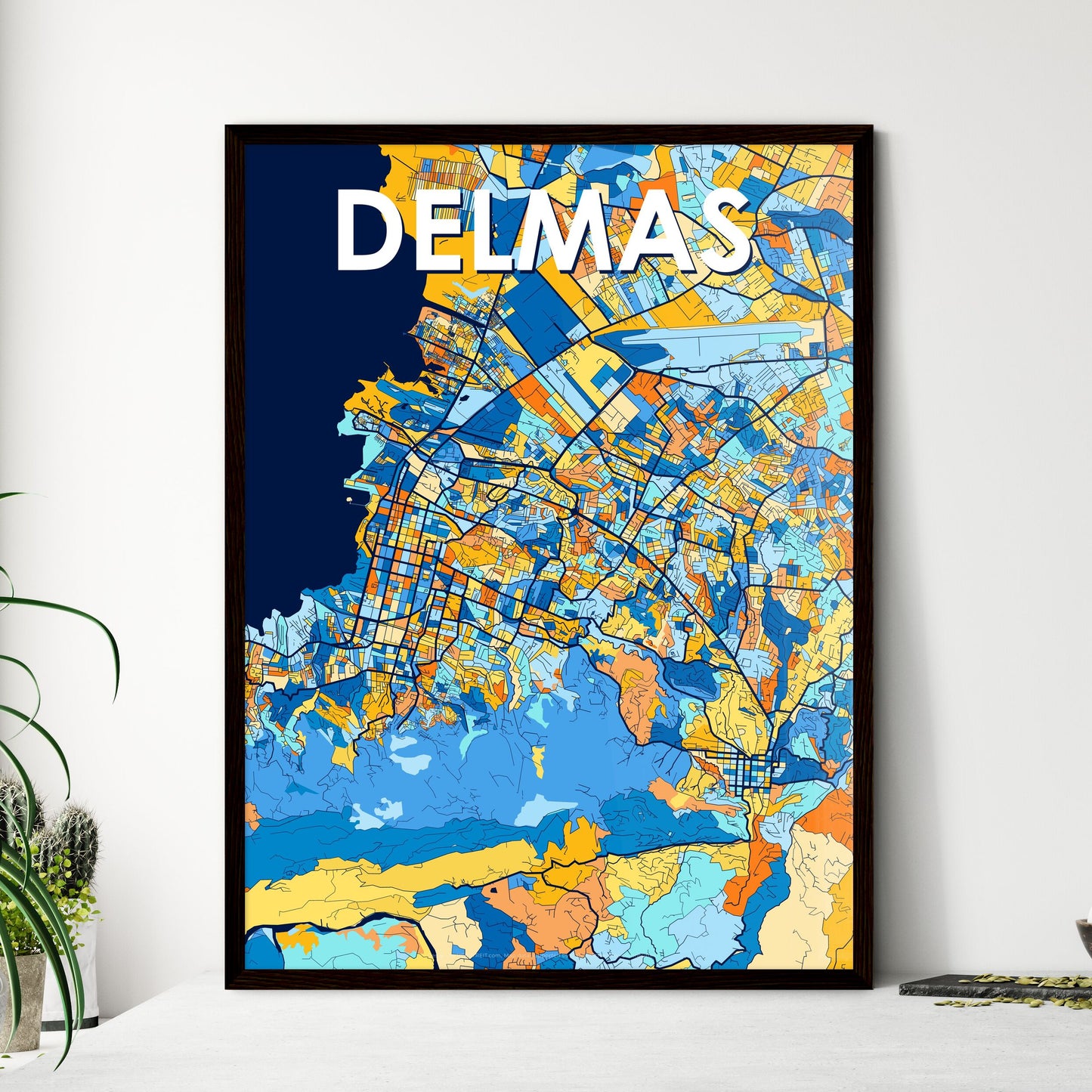 DELMAS HAITI Vibrant Colorful Art Map Poster Blue Orange