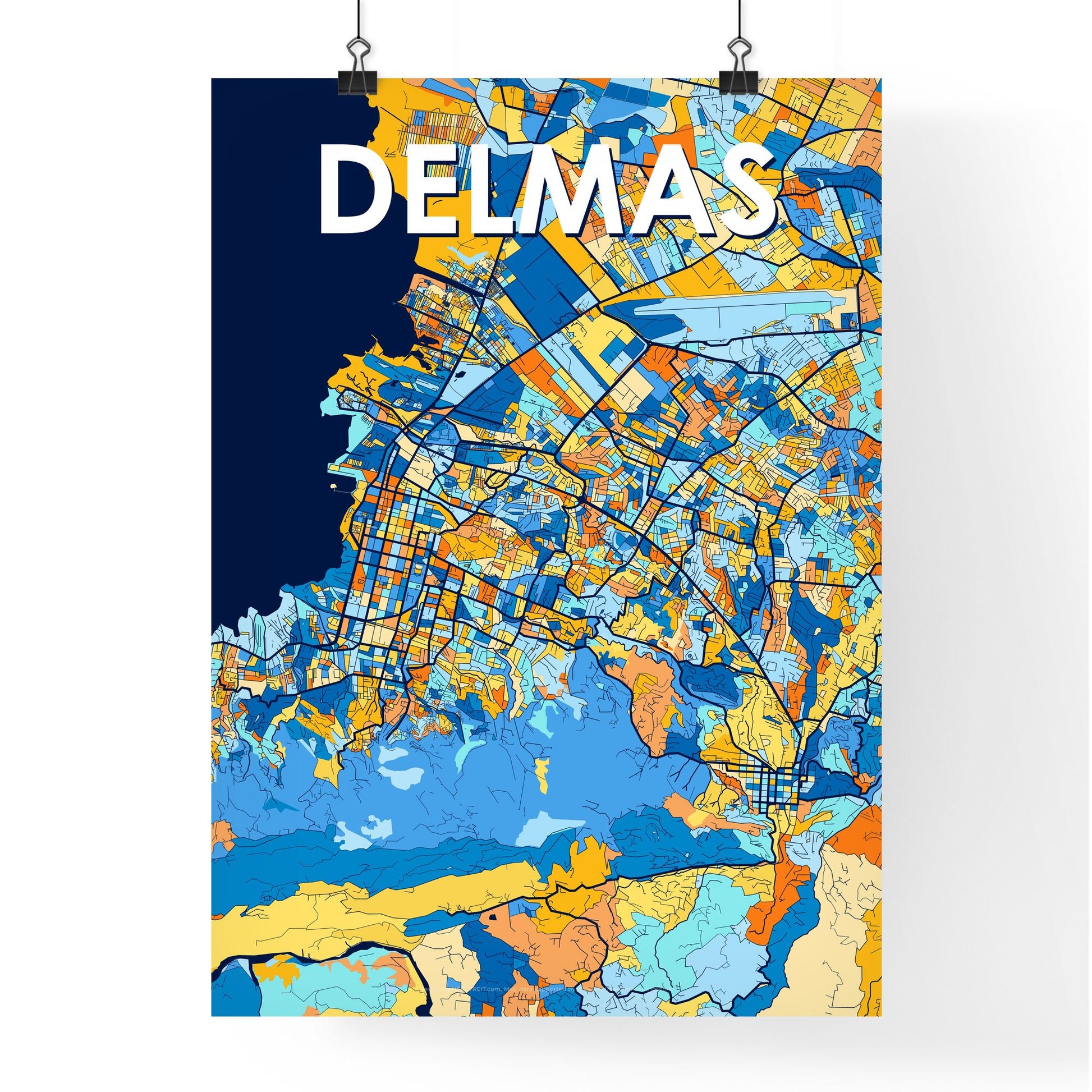 DELMAS HAITI Vibrant Colorful Art Map Poster Blue Orange