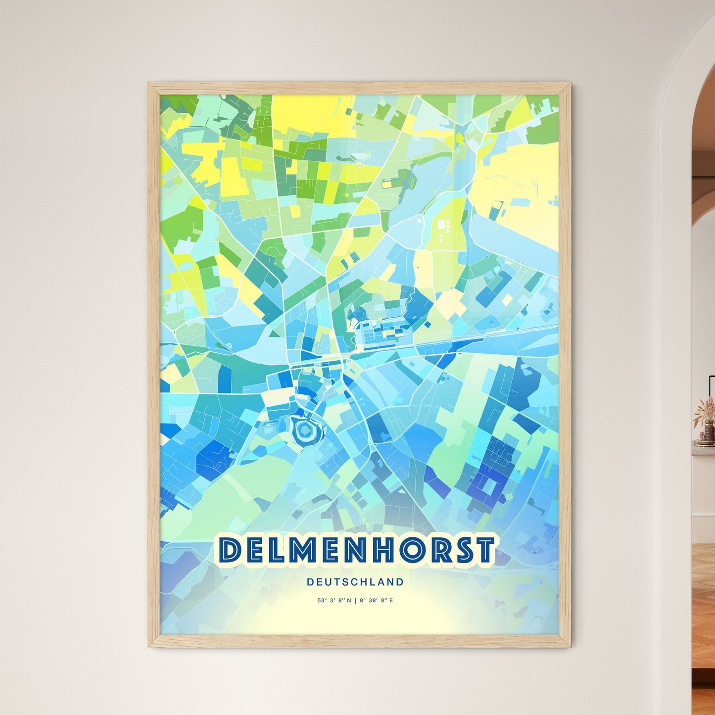Colorful Delmenhorst Germany Fine Art Map Cool Blue
