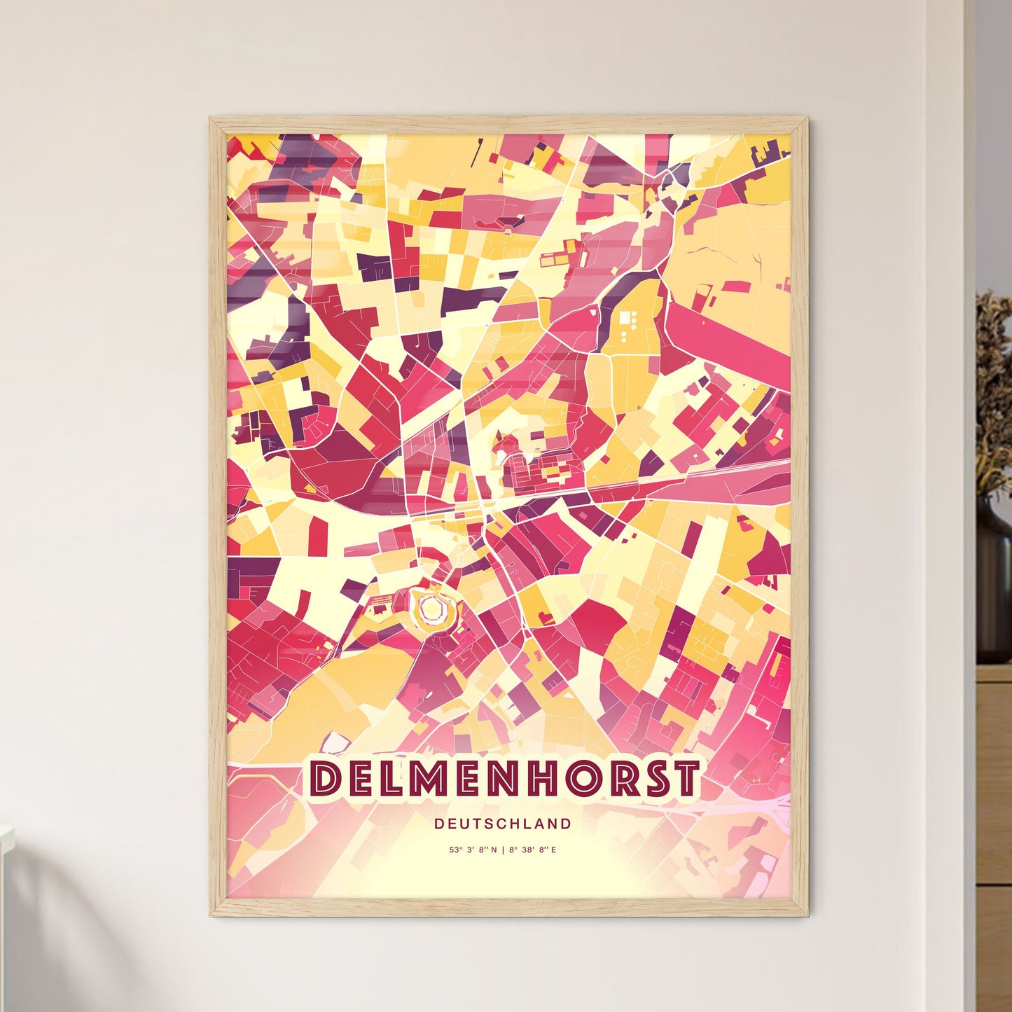 Colorful Delmenhorst Germany Fine Art Map Hot Red