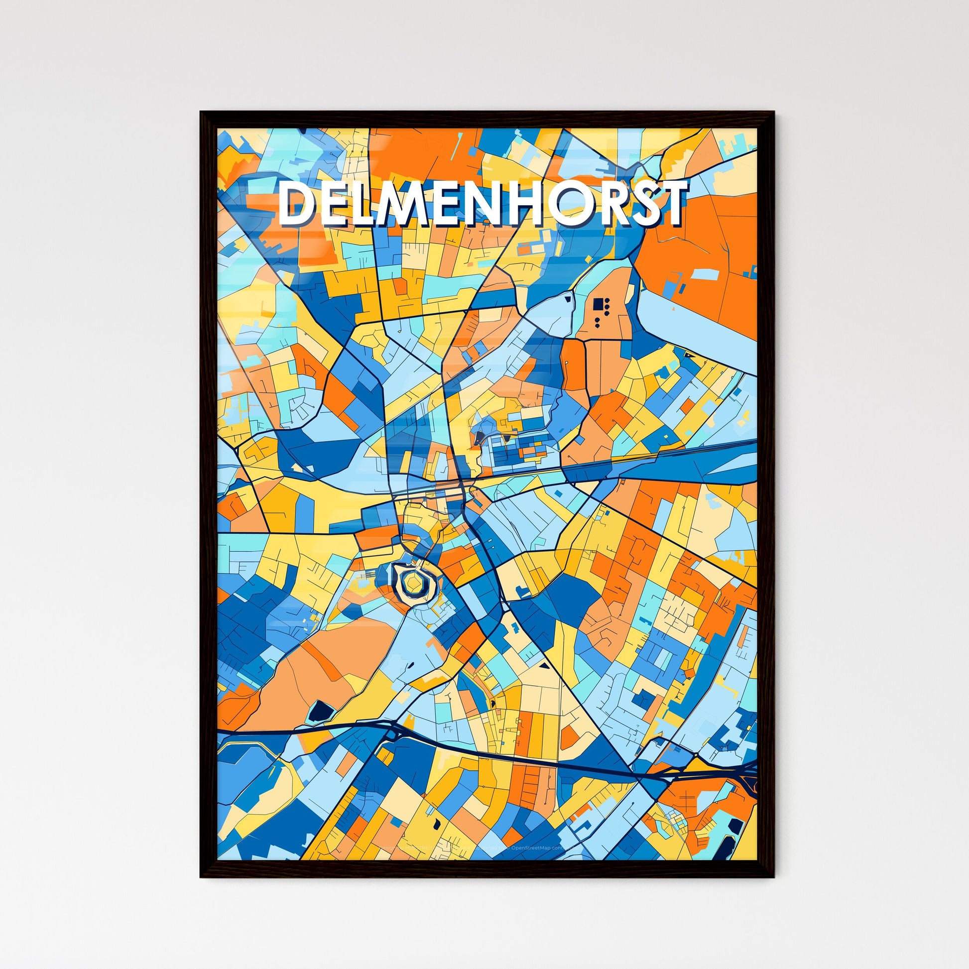 DELMENHORST GERMANY Vibrant Colorful Art Map Poster Blue Orange