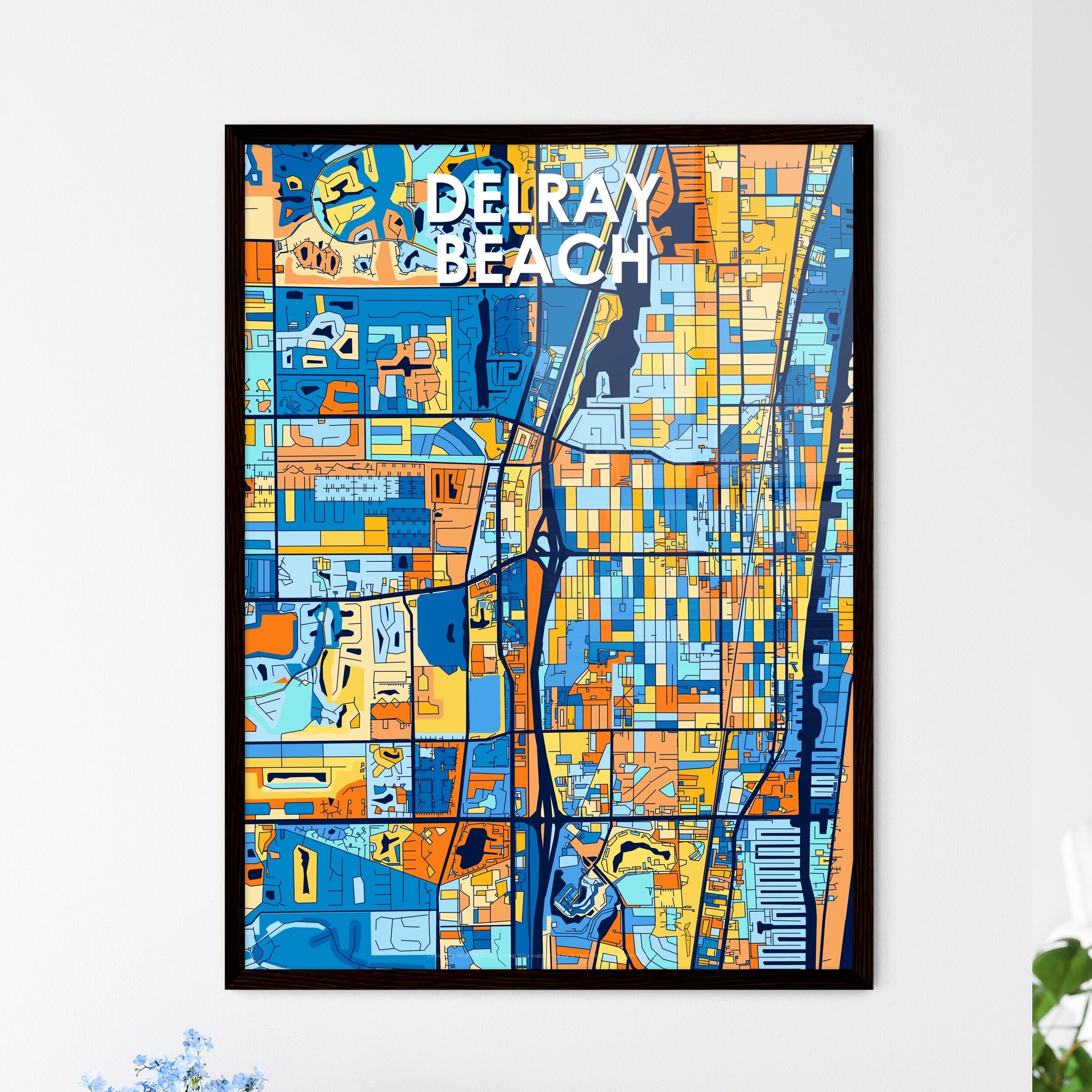 DELRAY BEACH FLORIDA Vibrant Colorful Art Map Poster Blue Orange