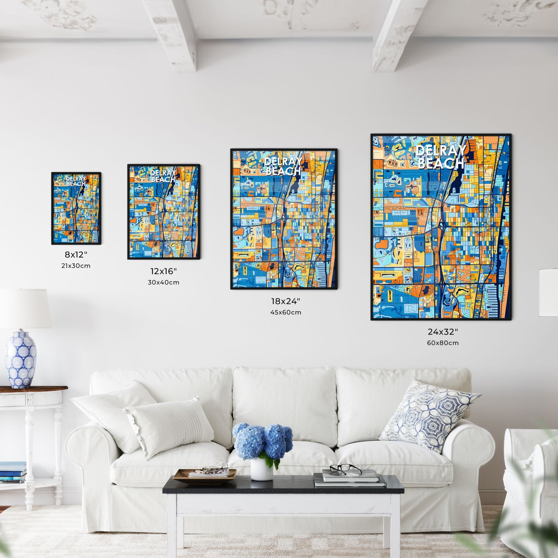 DELRAY BEACH FLORIDA Vibrant Colorful Art Map Poster Blue Orange