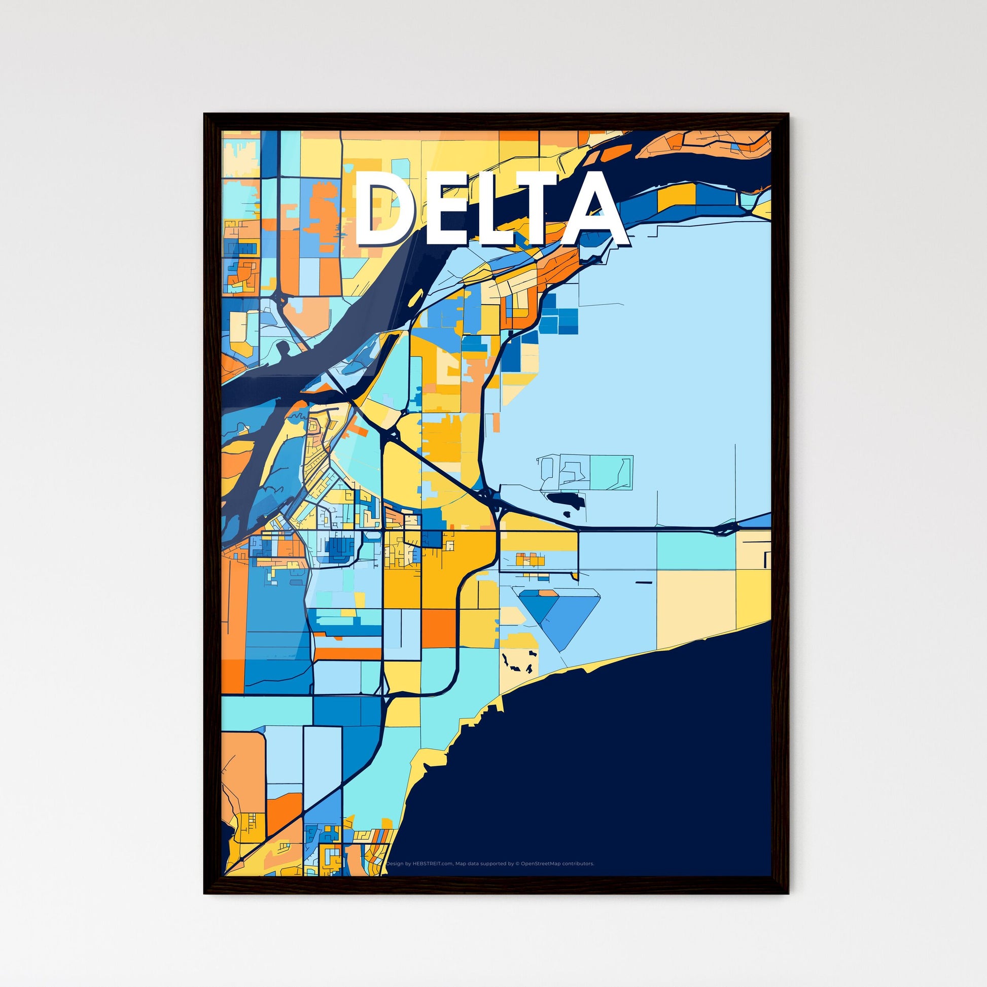 DELTA CANADA Vibrant Colorful Art Map Poster Blue Orange