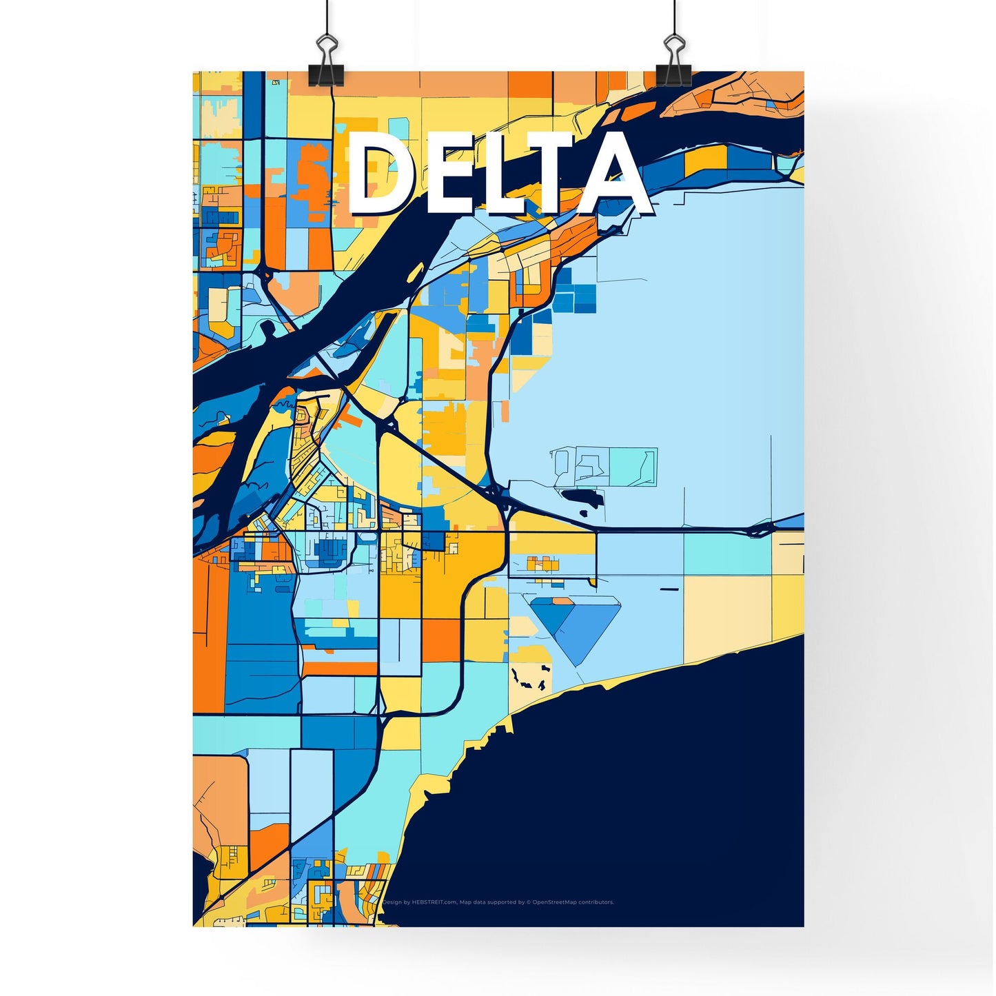 DELTA CANADA Vibrant Colorful Art Map Poster Blue Orange