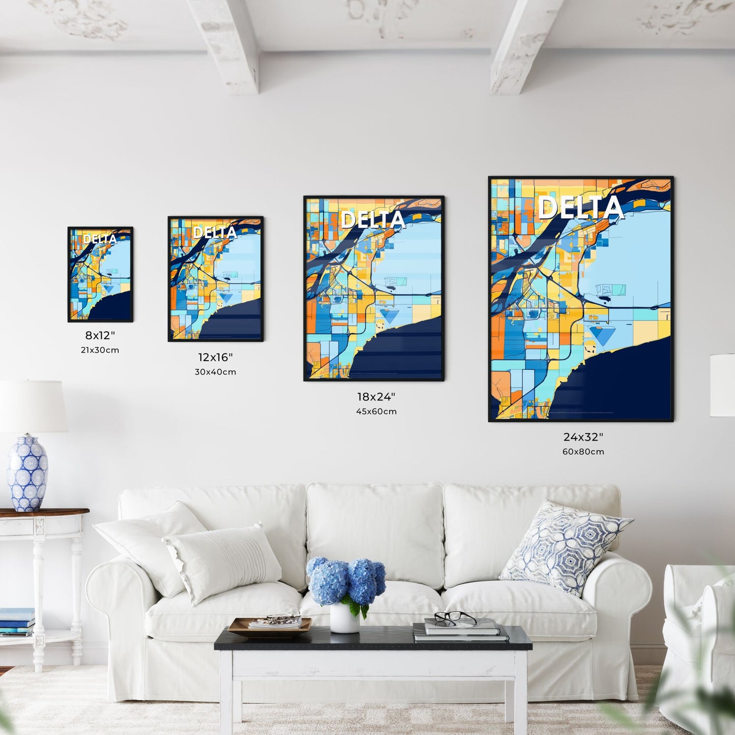 DELTA CANADA Vibrant Colorful Art Map Poster Blue Orange