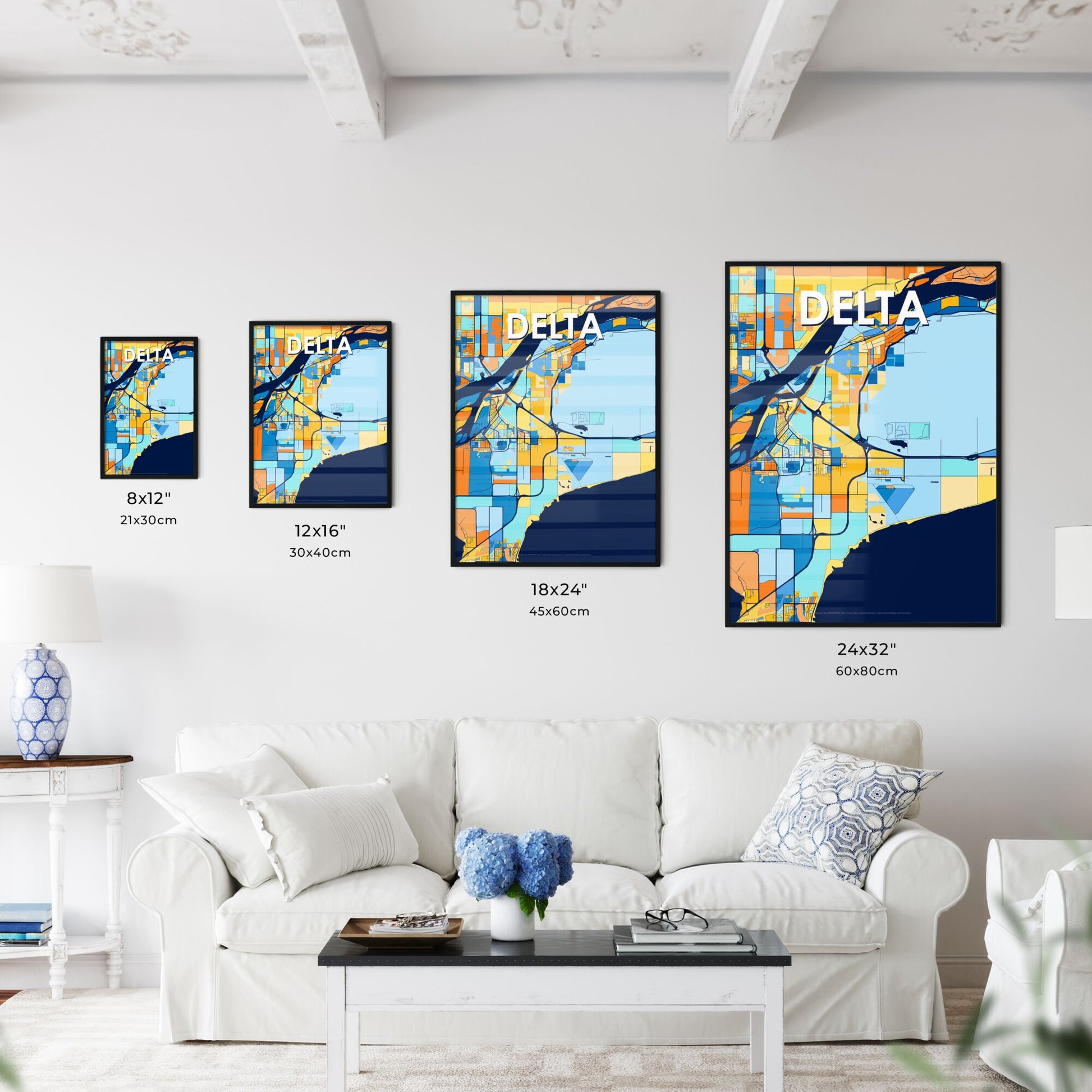 DELTA CANADA Vibrant Colorful Art Map Poster Blue Orange