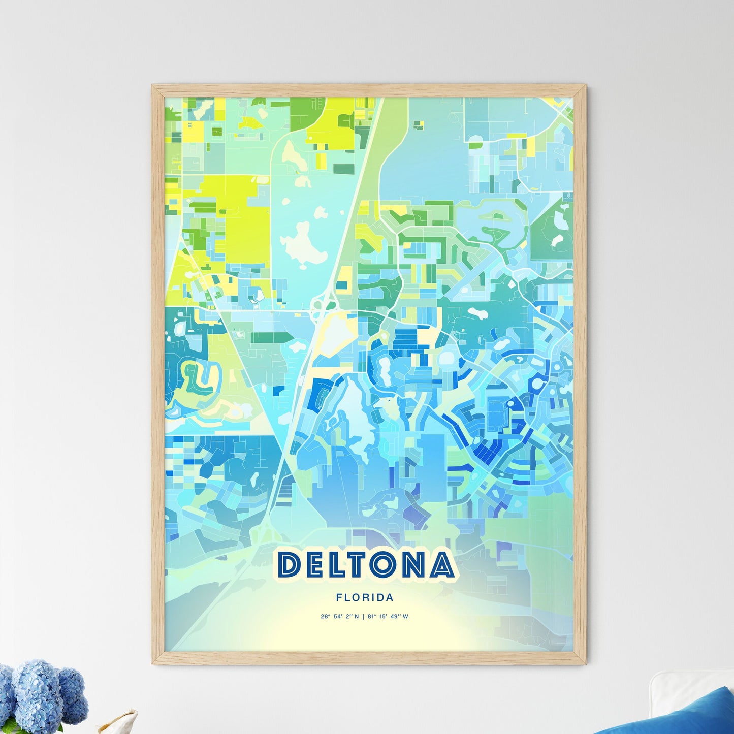 Colorful Deltona Florida Fine Art Map Cool Blue