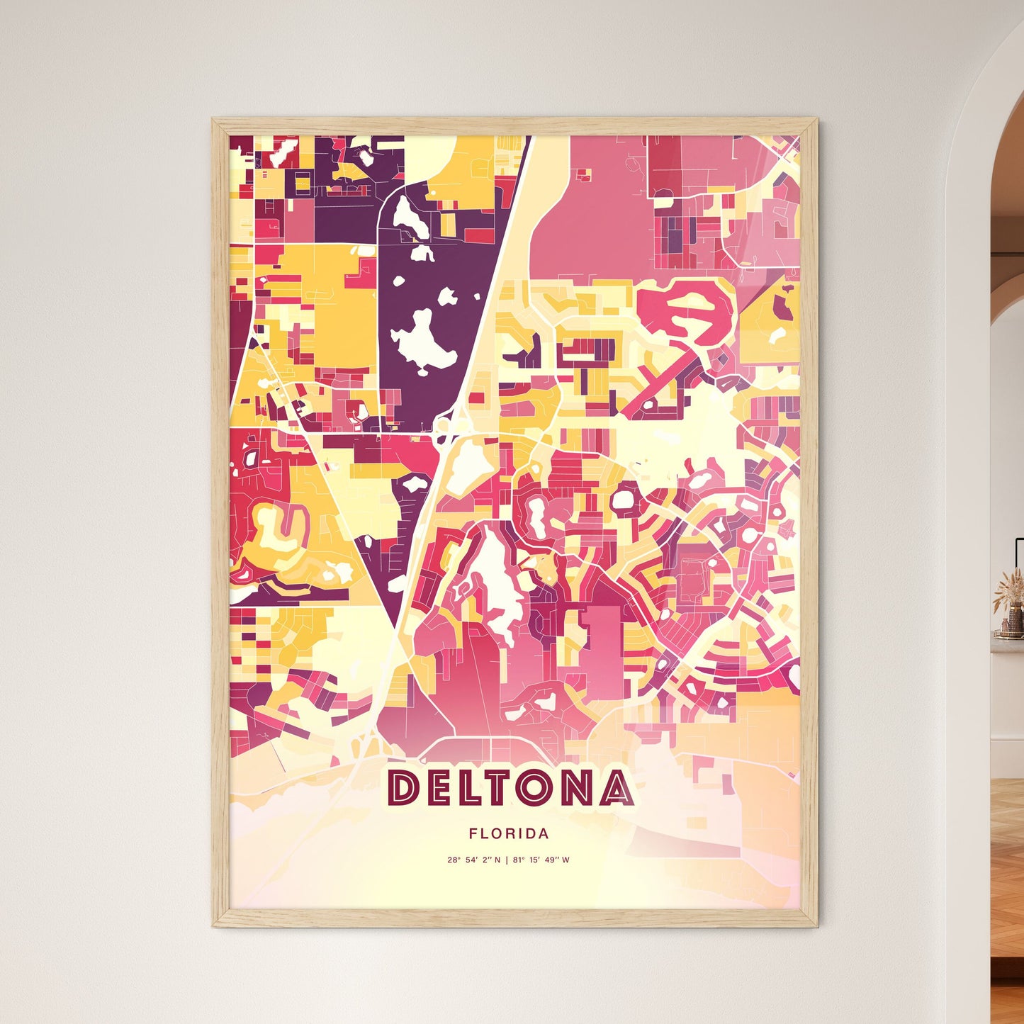 Colorful Deltona Florida Fine Art Map Hot Red