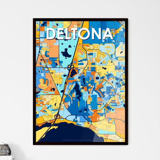 DELTONA FLORIDA Vibrant Colorful Art Map Poster Blue Orange