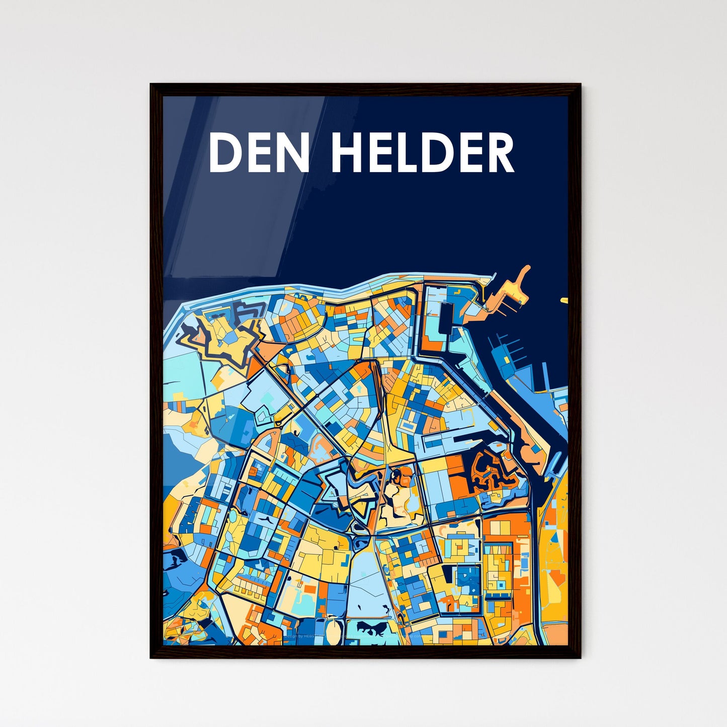 DEN HELDER NETHERLANDS Vibrant Colorful Art Map Poster Blue Orange