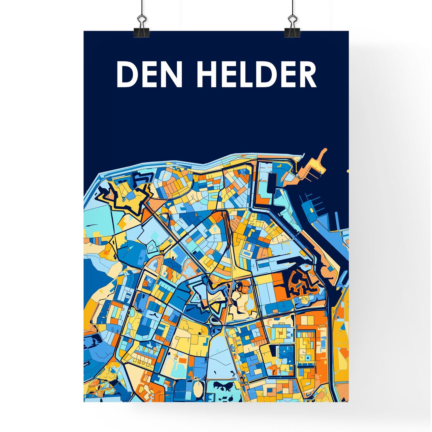 DEN HELDER NETHERLANDS Vibrant Colorful Art Map Poster Blue Orange