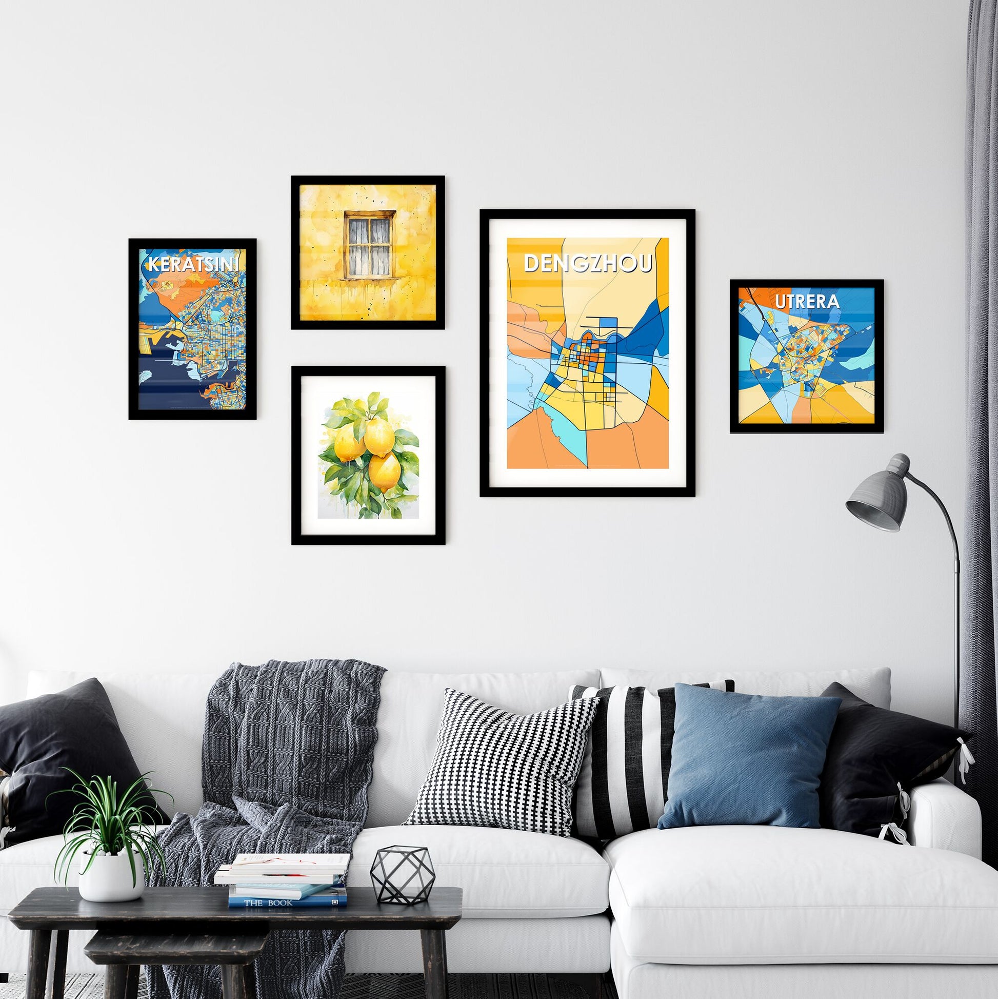 DENGZHOU CHINA Vibrant Colorful Art Map Poster Blue Orange