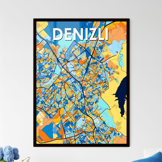 DENIZLI TURKEY Vibrant Colorful Art Map Poster Blue Orange