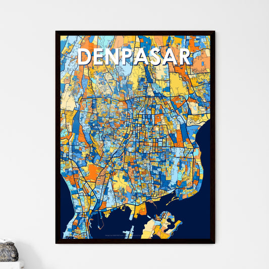 DENPASAR INDONESIA Vibrant Colorful Art Map Poster Blue Orange