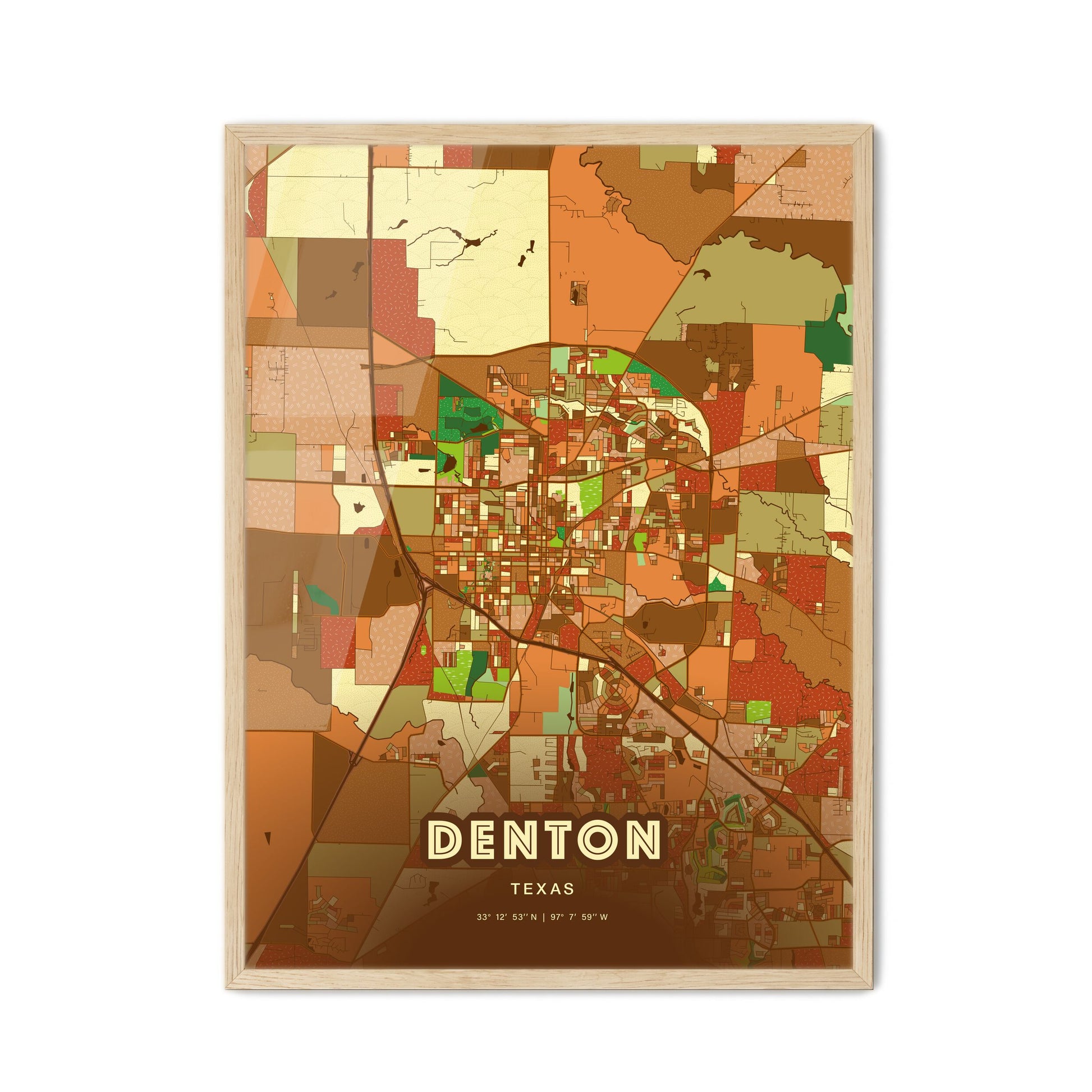 Colorful Denton Texas Fine Art Map Farmhouse