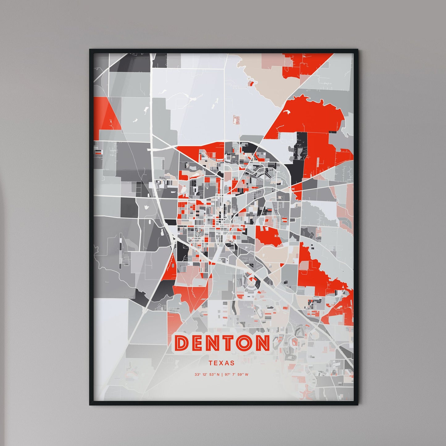 Colorful Denton Texas Fine Art Map Modern Expressive