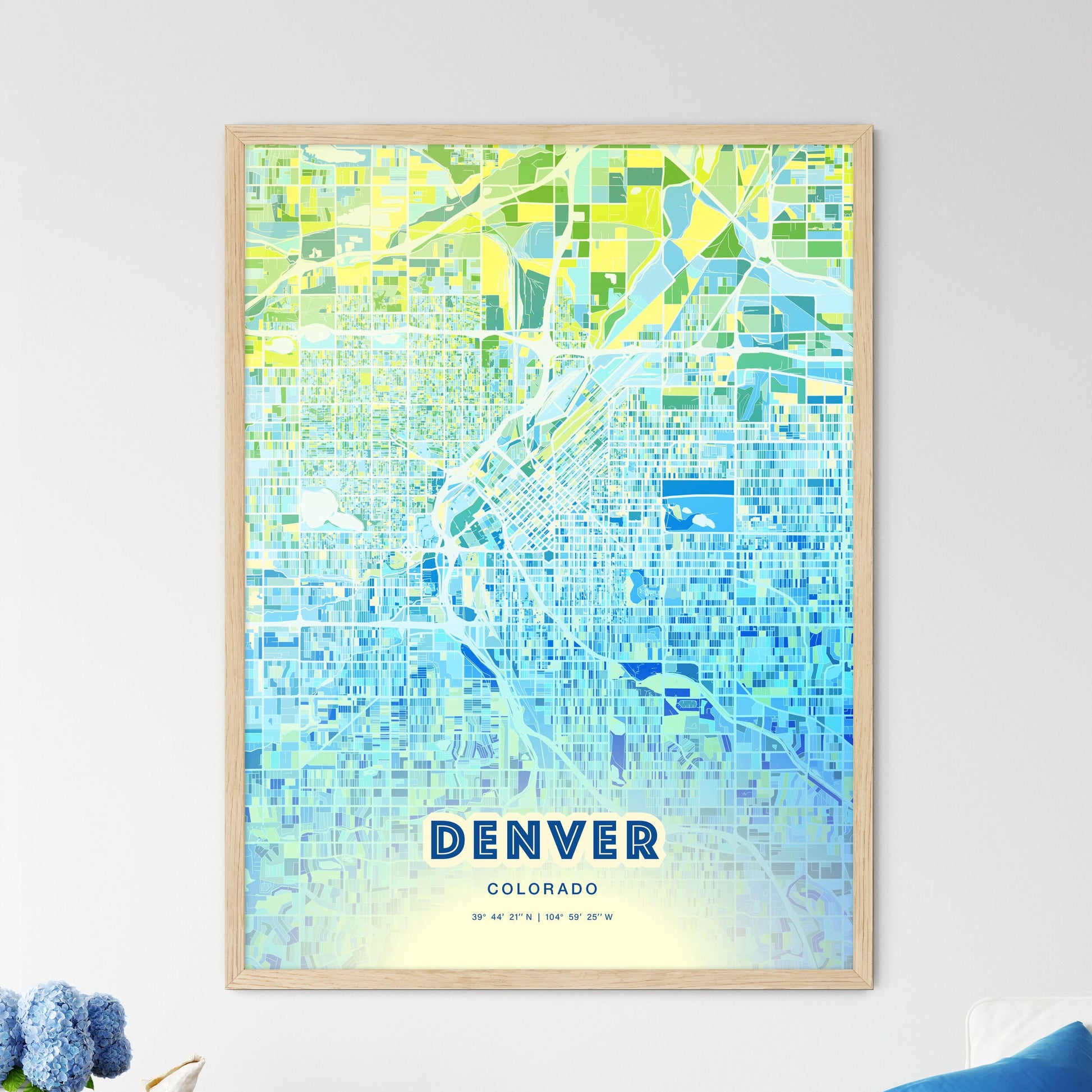 Colorful Denver Colorado Fine Art Map Cool Blue