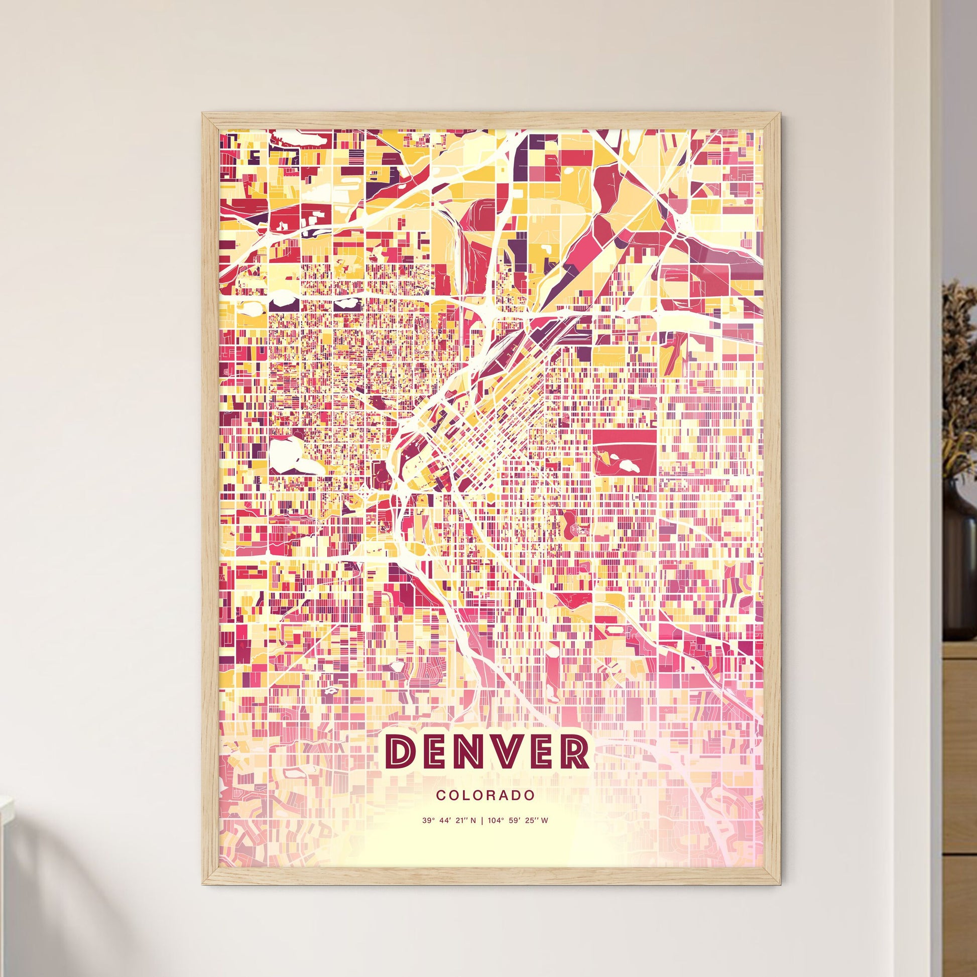 Colorful Denver Colorado Fine Art Map Hot Red