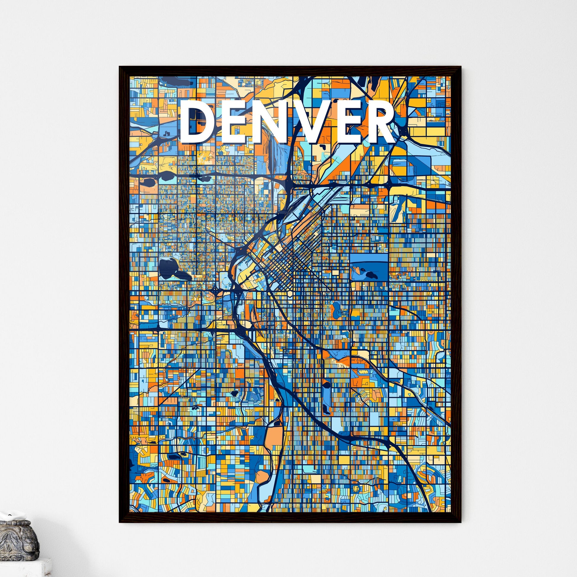 DENVER COLORADO Vibrant Colorful Art Map Poster Blue Orange