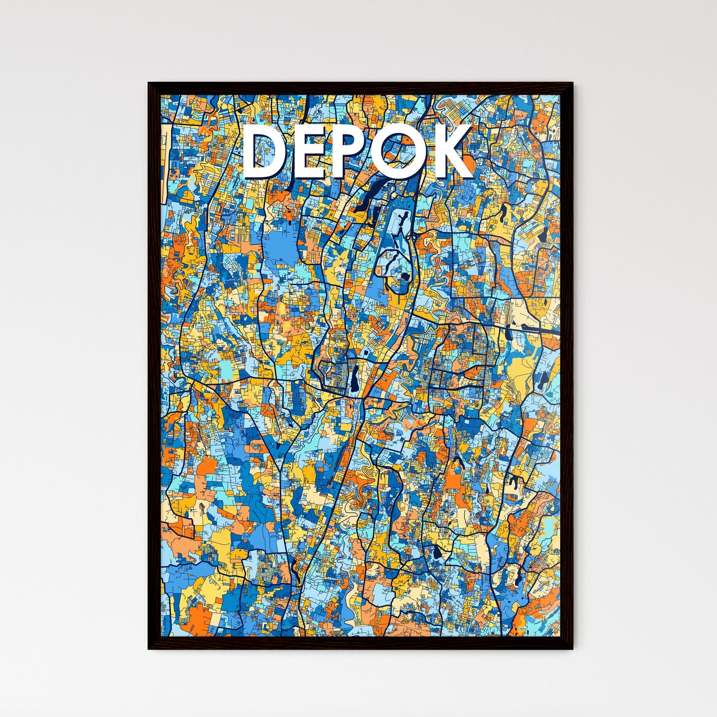 DEPOK INDONESIA Vibrant Colorful Art Map Poster Blue Orange