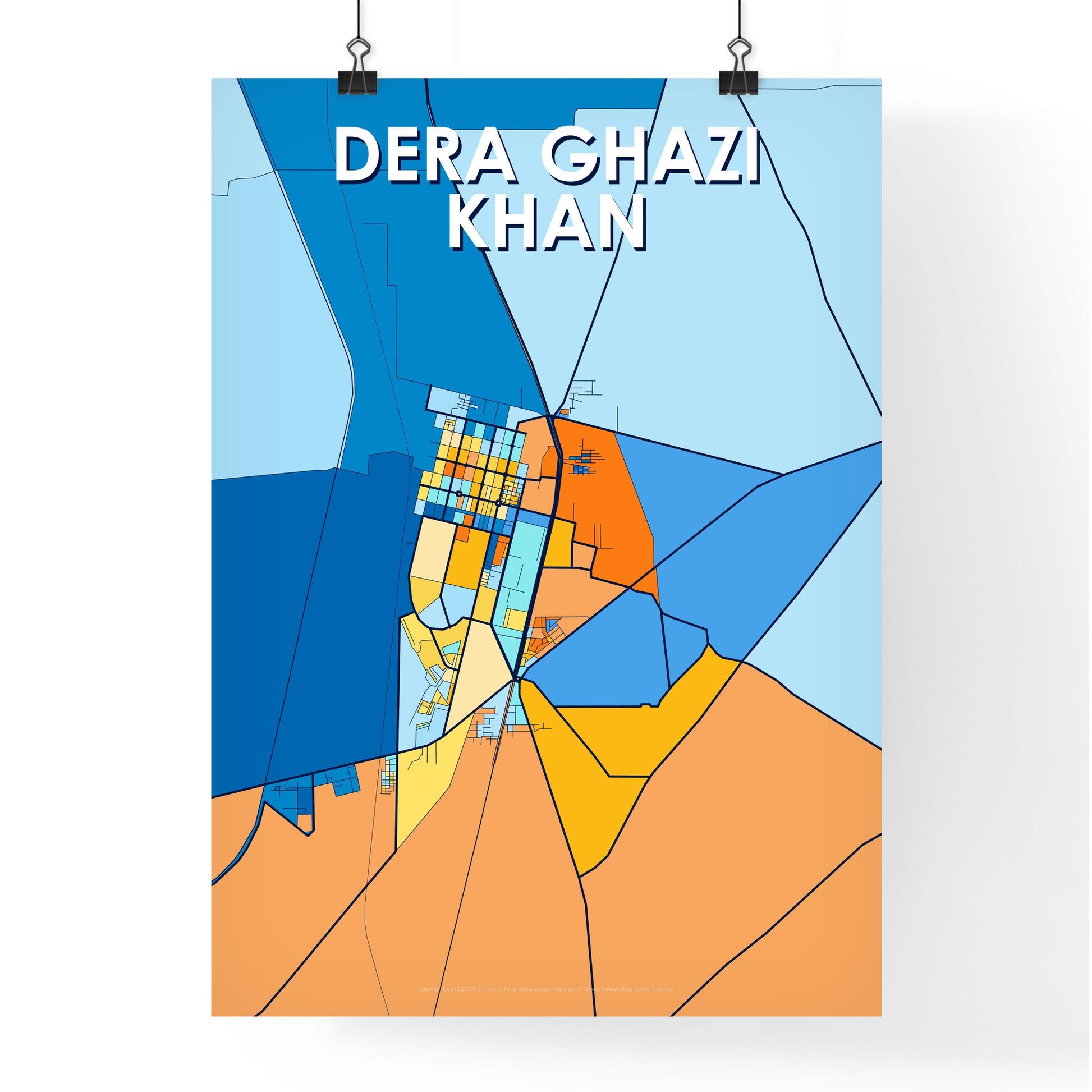 DERA GHAZI KHAN PAKISTAN Vibrant Colorful Art Map Poster Blue Orange