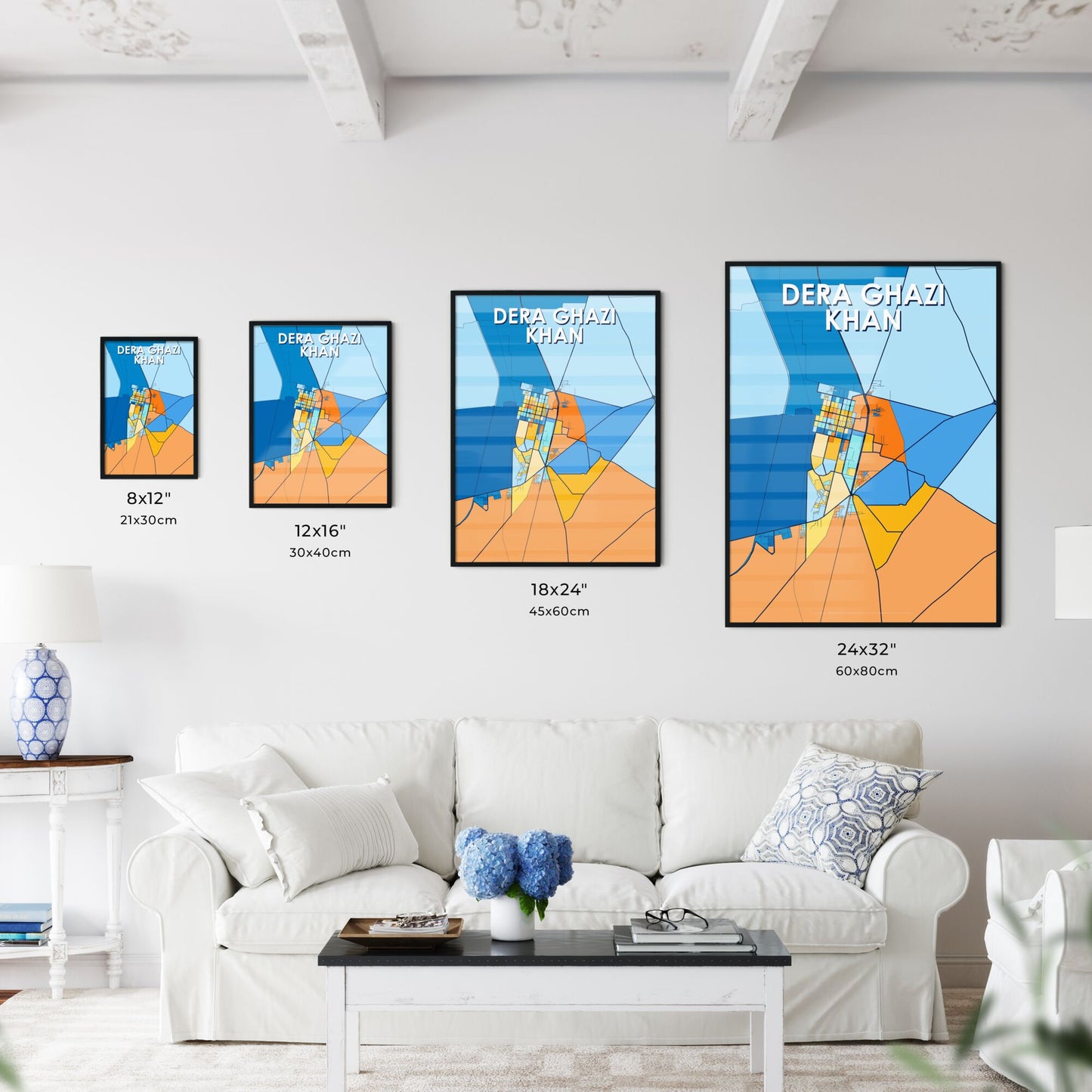 DERA GHAZI KHAN PAKISTAN Vibrant Colorful Art Map Poster Blue Orange