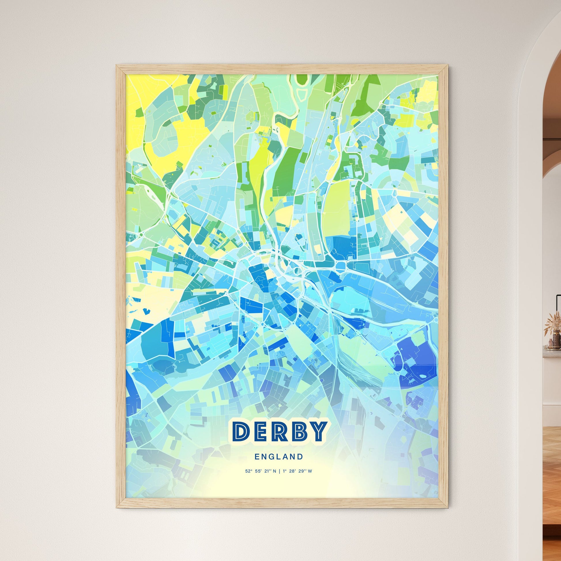 Colorful Derby England Fine Art Map Cool Blue