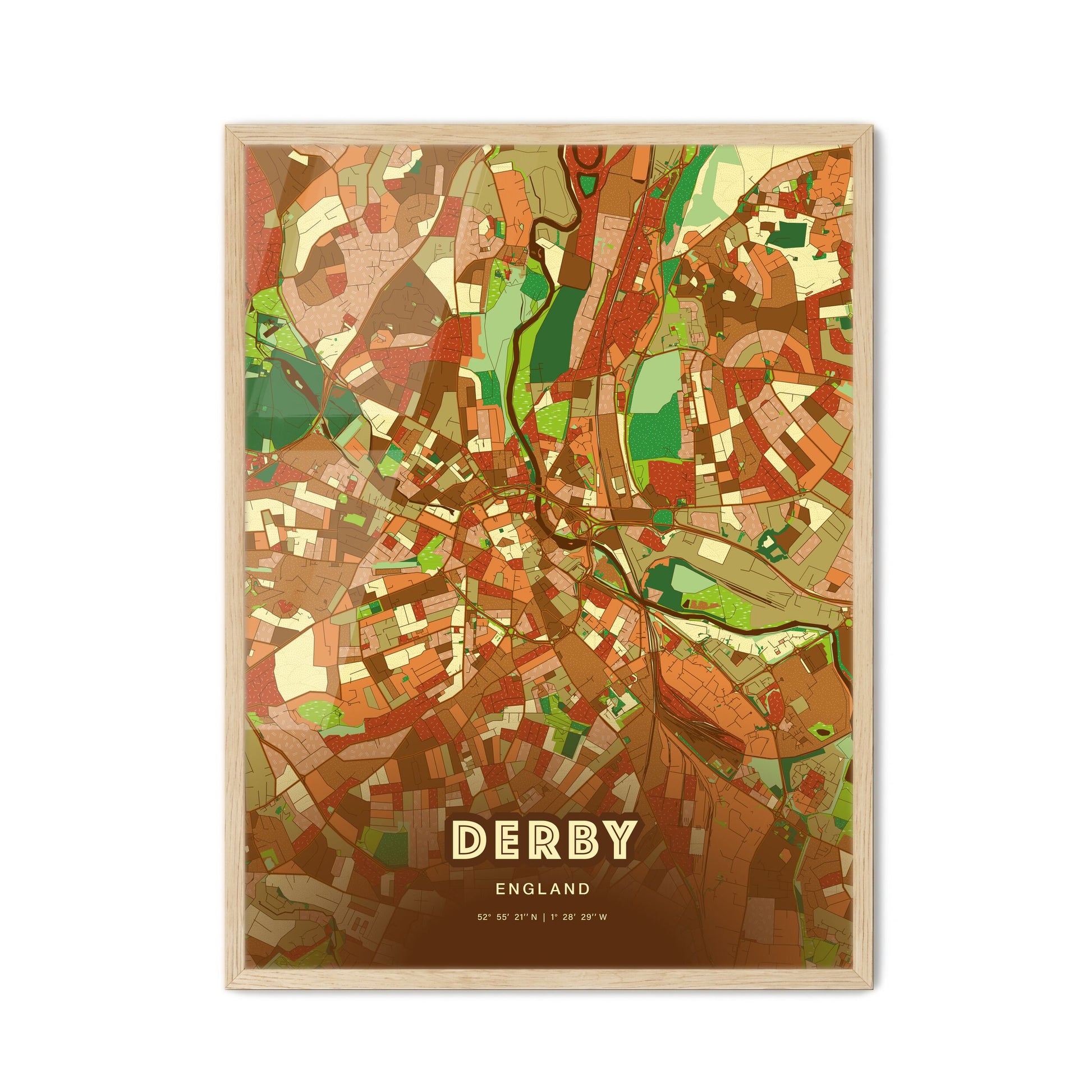 Colorful Derby England Fine Art Map Farmhouse