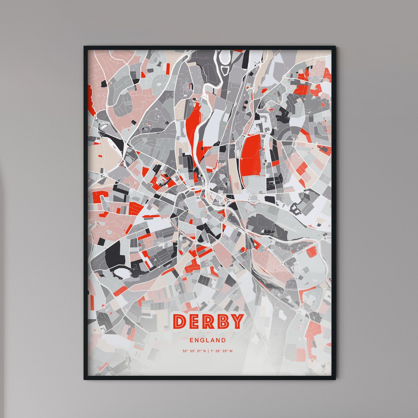 Colorful Derby England Fine Art Map Modern Expressive