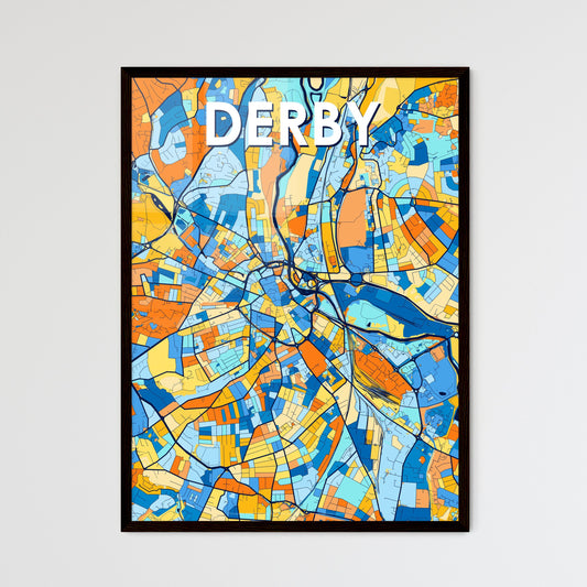 DERBY ENGLAND Vibrant Colorful Art Map Poster Blue Orange