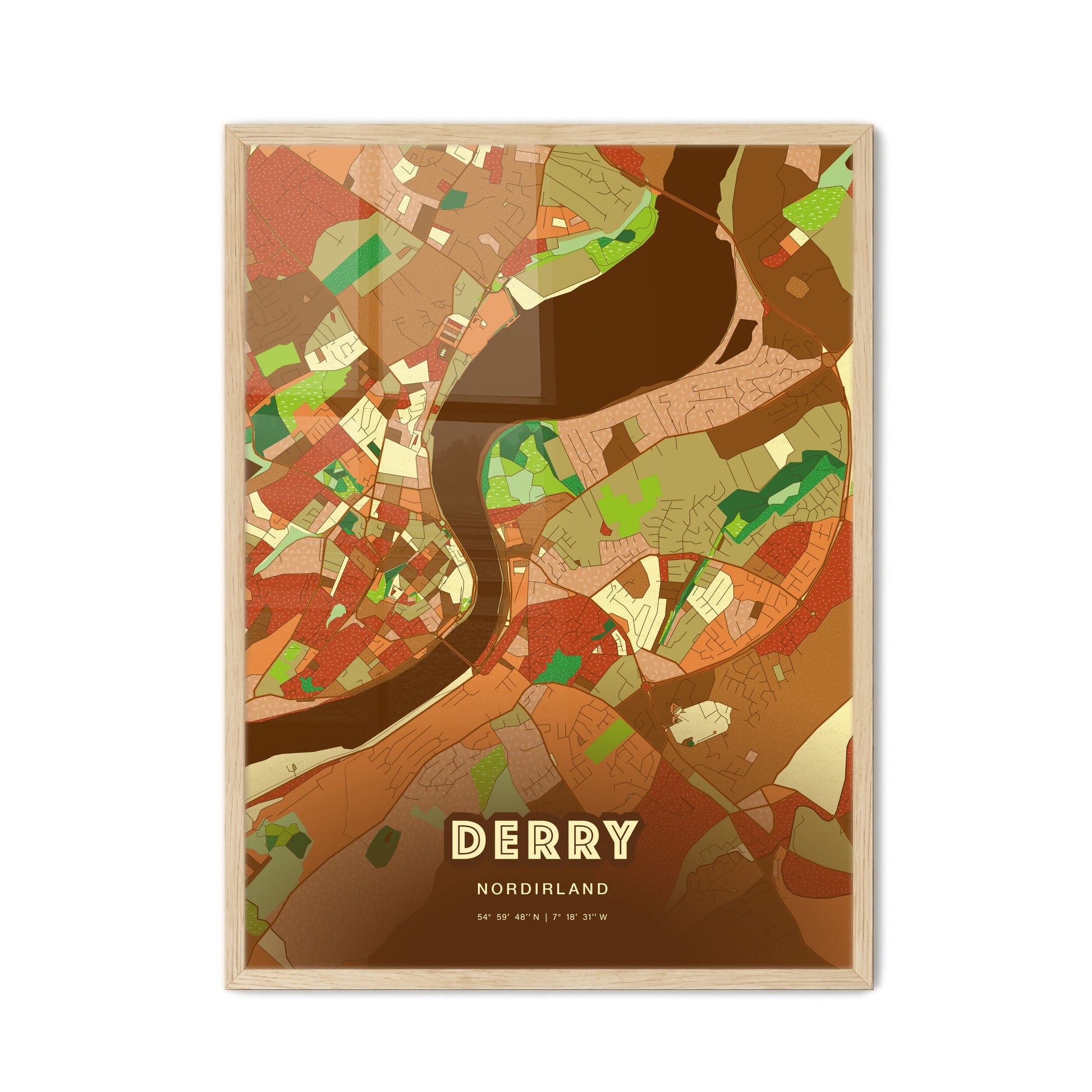 Colorful Derry Northern Ireland Fine Art Map Farmhouse