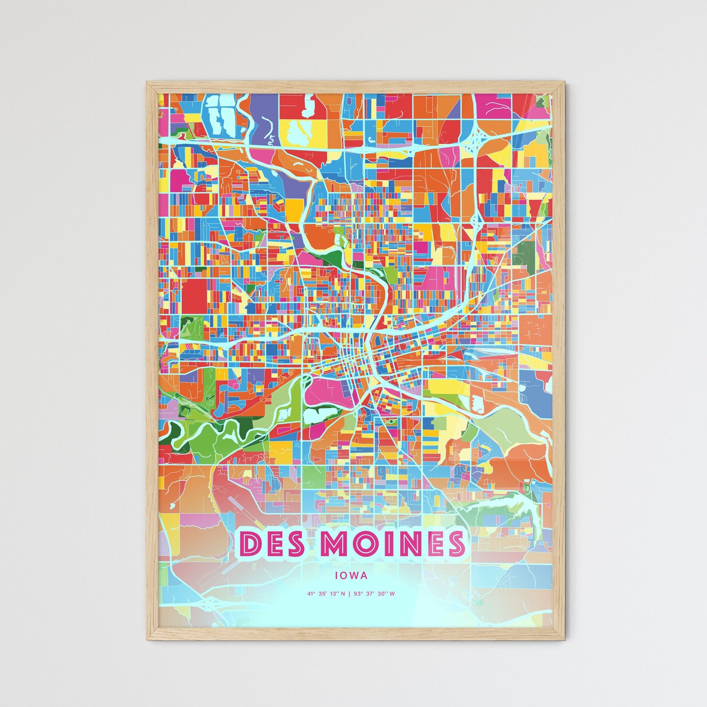 Colorful Des Moines Iowa Fine Art Map Crazy Colors