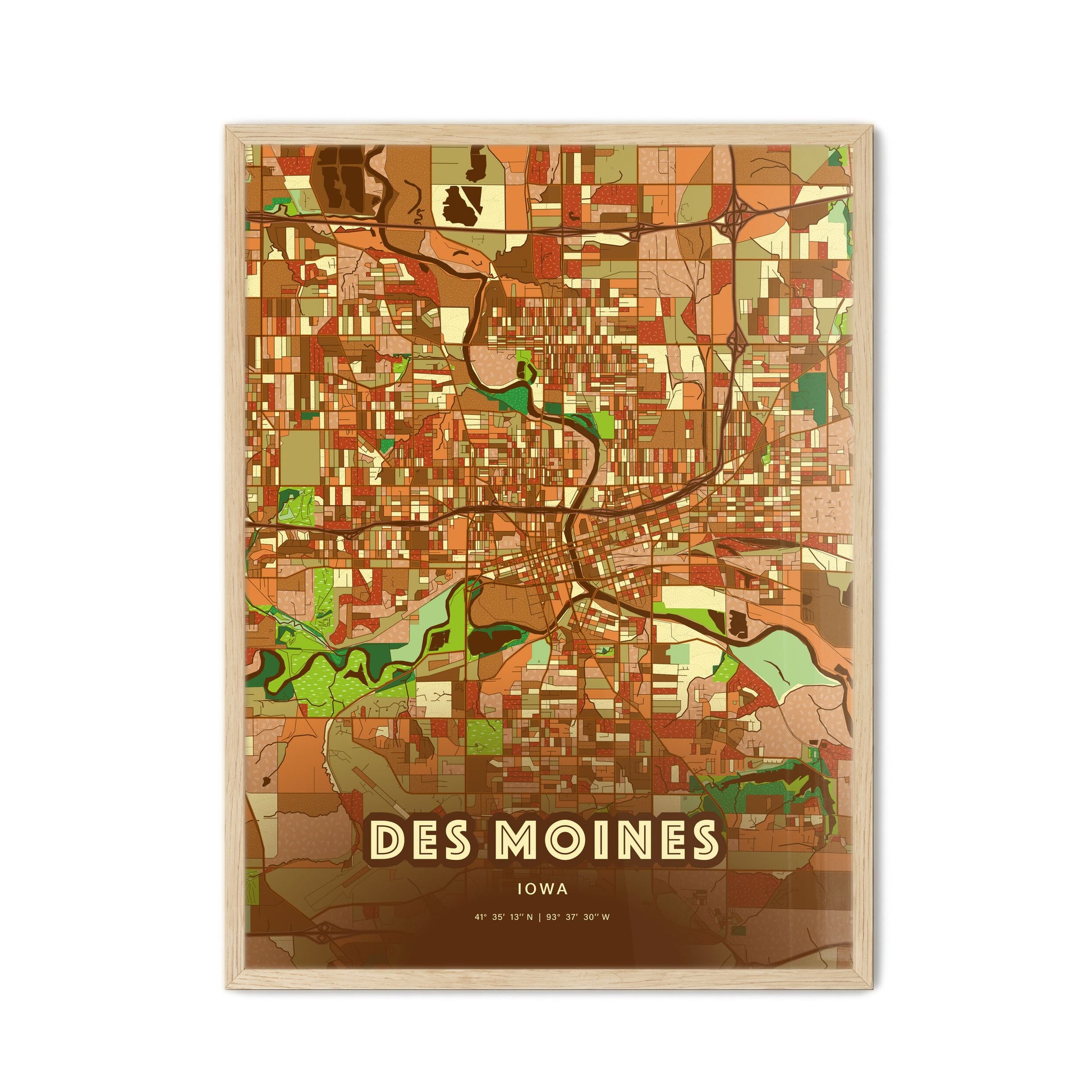 Colorful Des Moines Iowa Fine Art Map Farmhouse