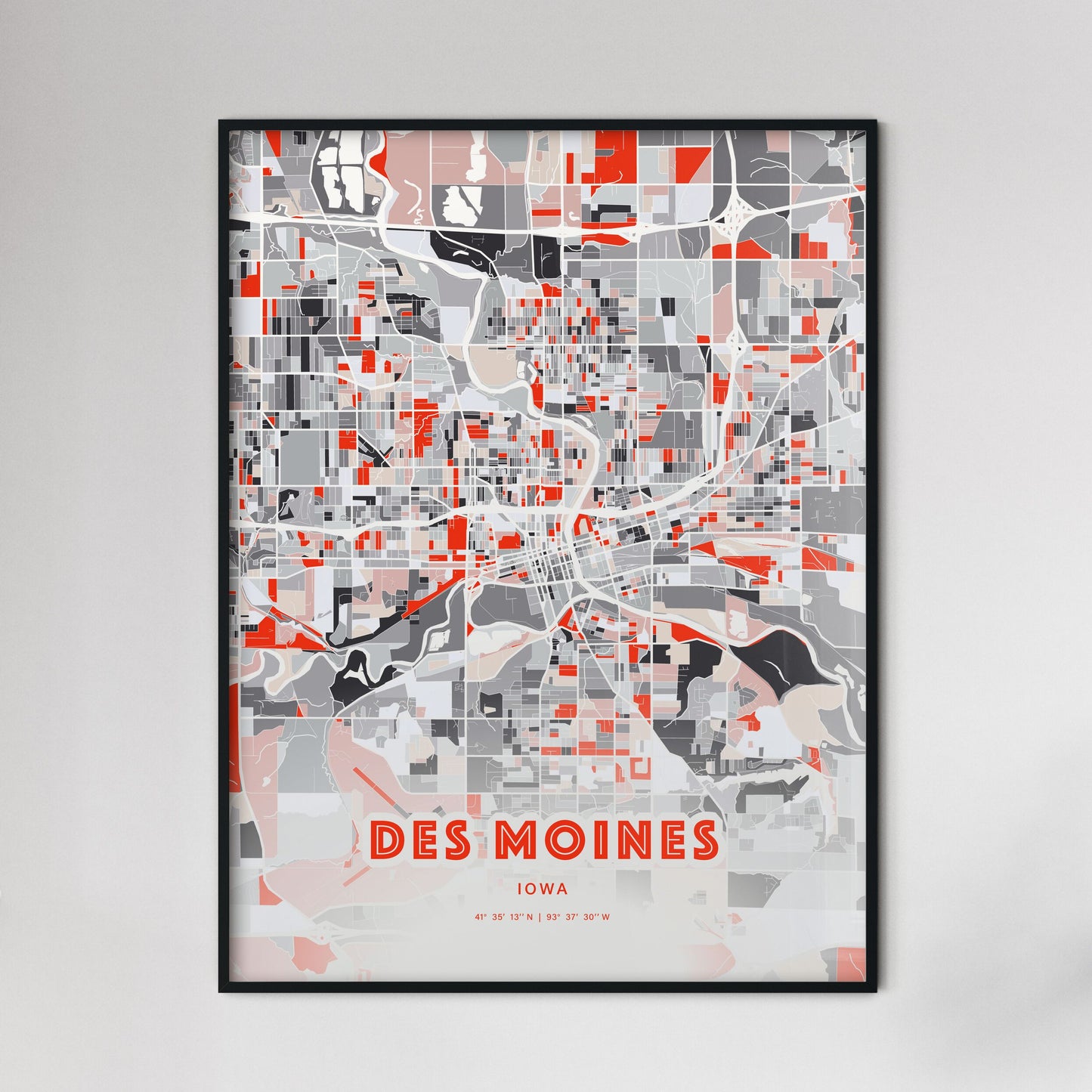 Colorful Des Moines Iowa Fine Art Map Modern Expressive