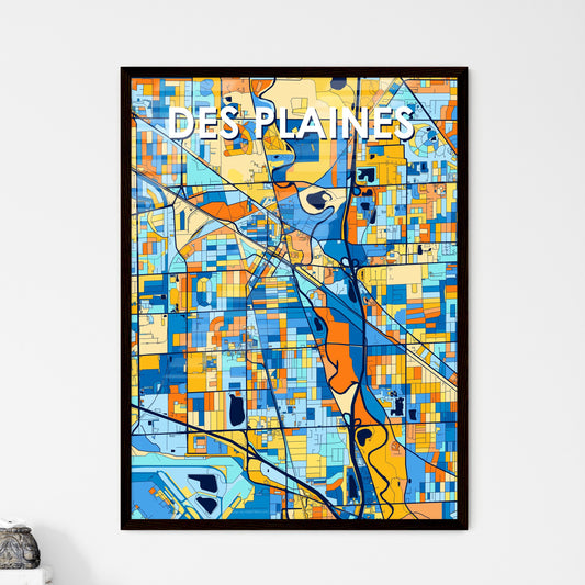 DES PLAINES ILLINOIS Vibrant Colorful Art Map Poster Blue Orange